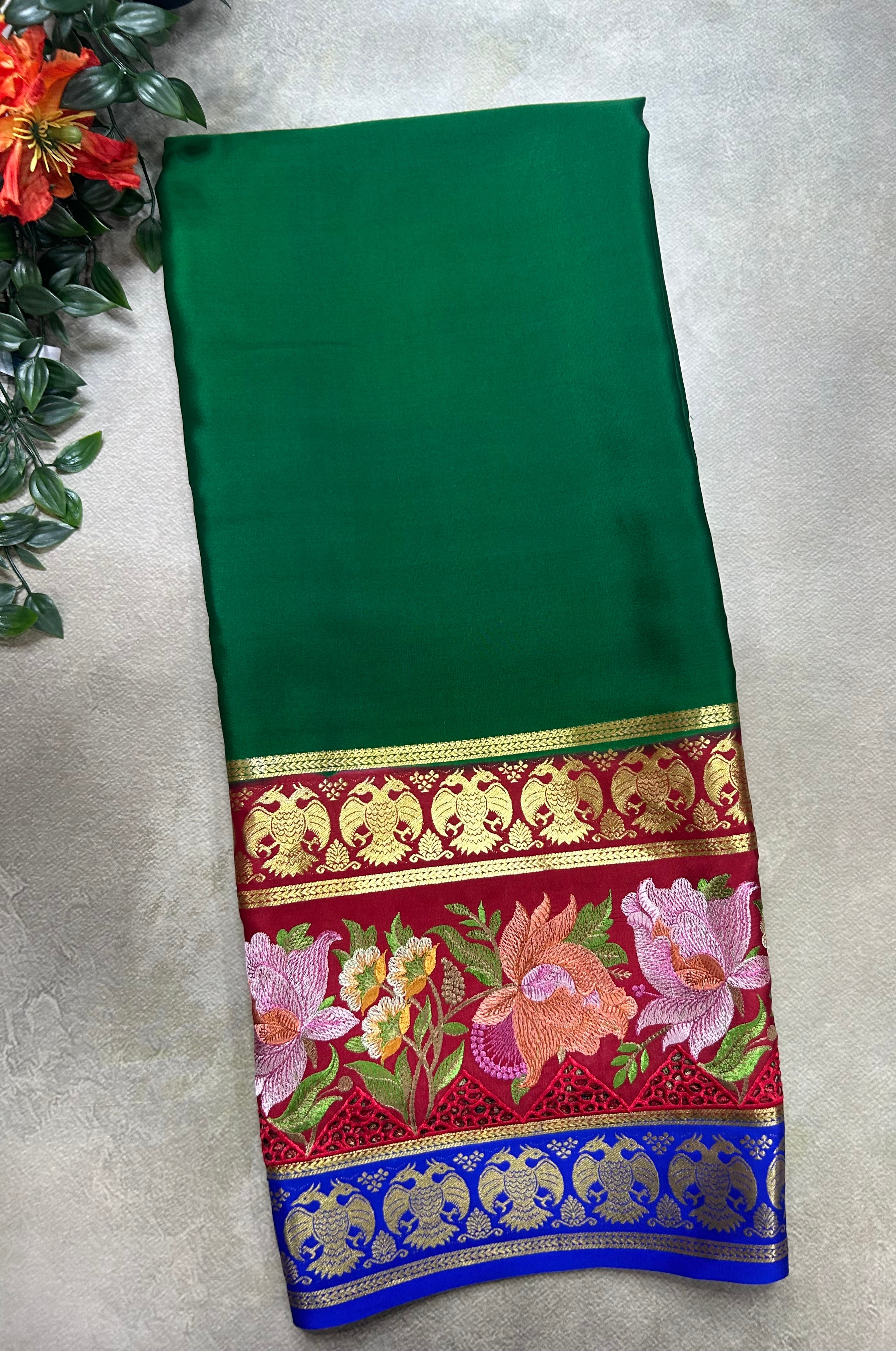 3D embroidery pure mysore silk-105 saree