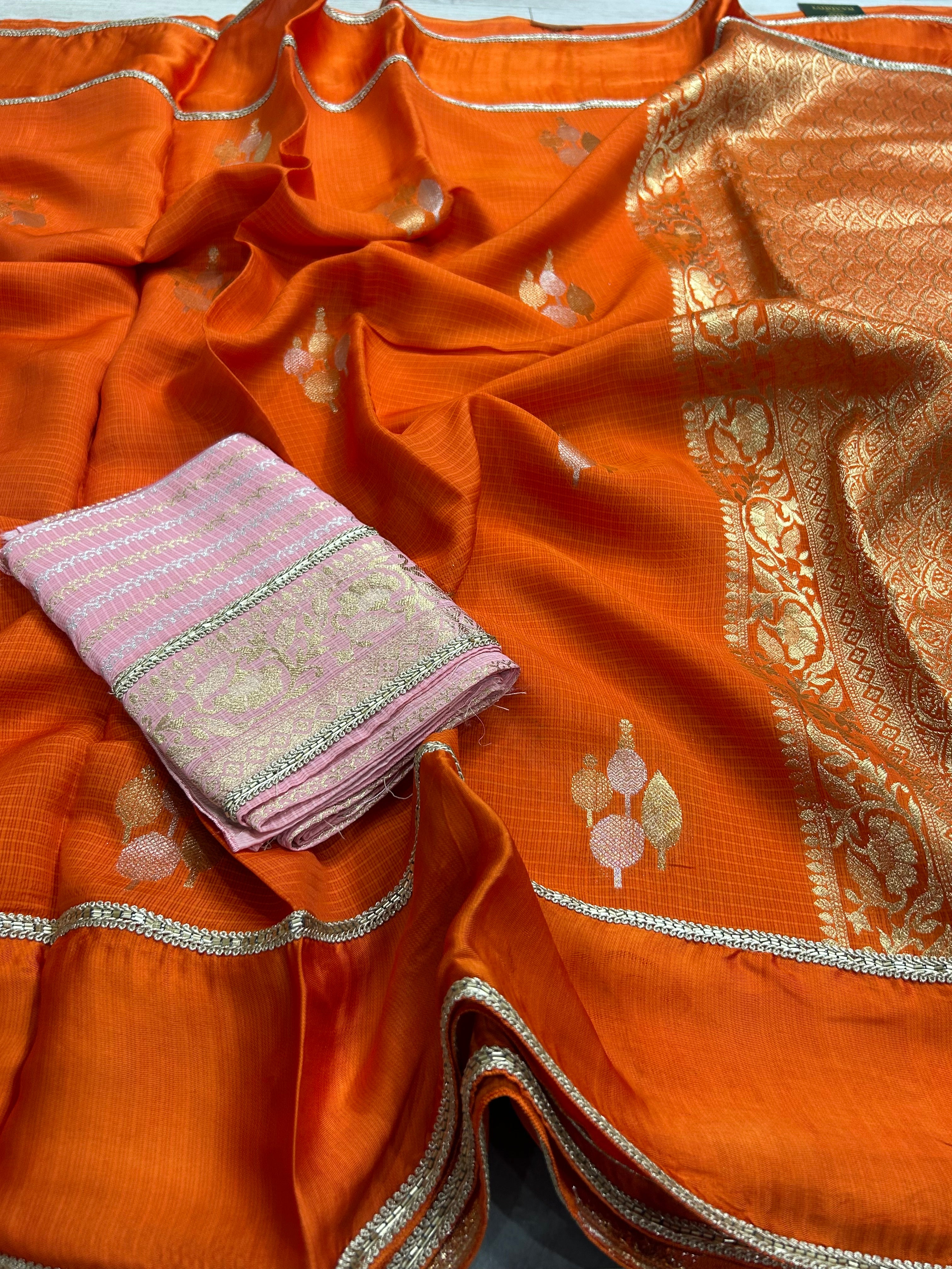 Orange bentex border  Kota crepe 105 saree