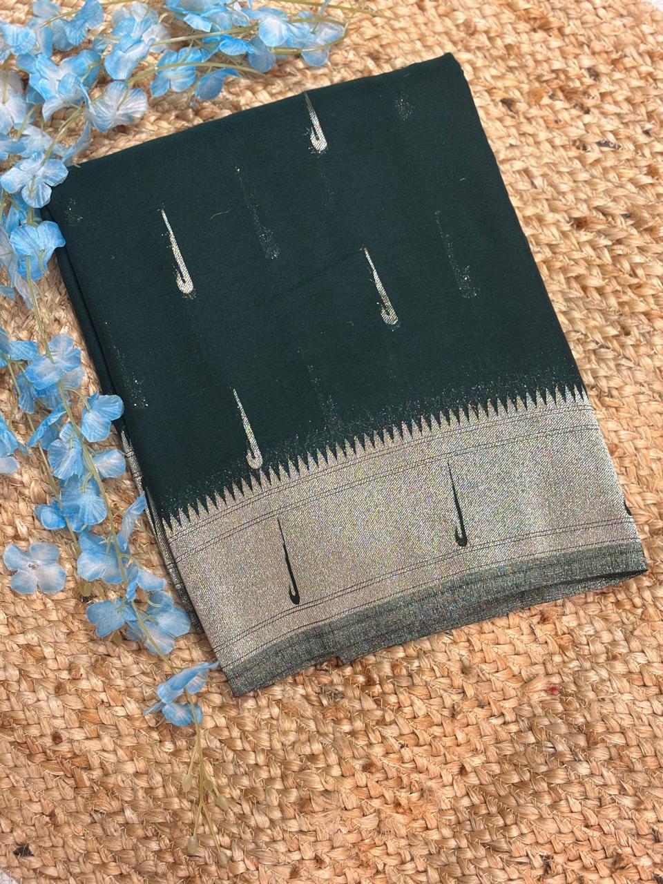 Bottle Green paithani designer soft georgette silk (RR)