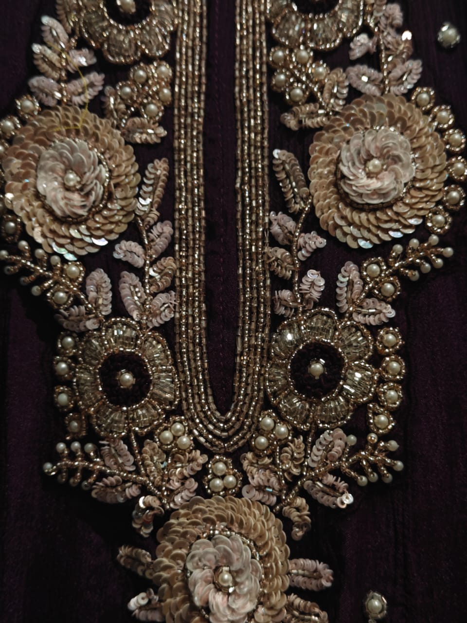 Purple Anarkali Chinnon Hand Embroidery Kurtha 567