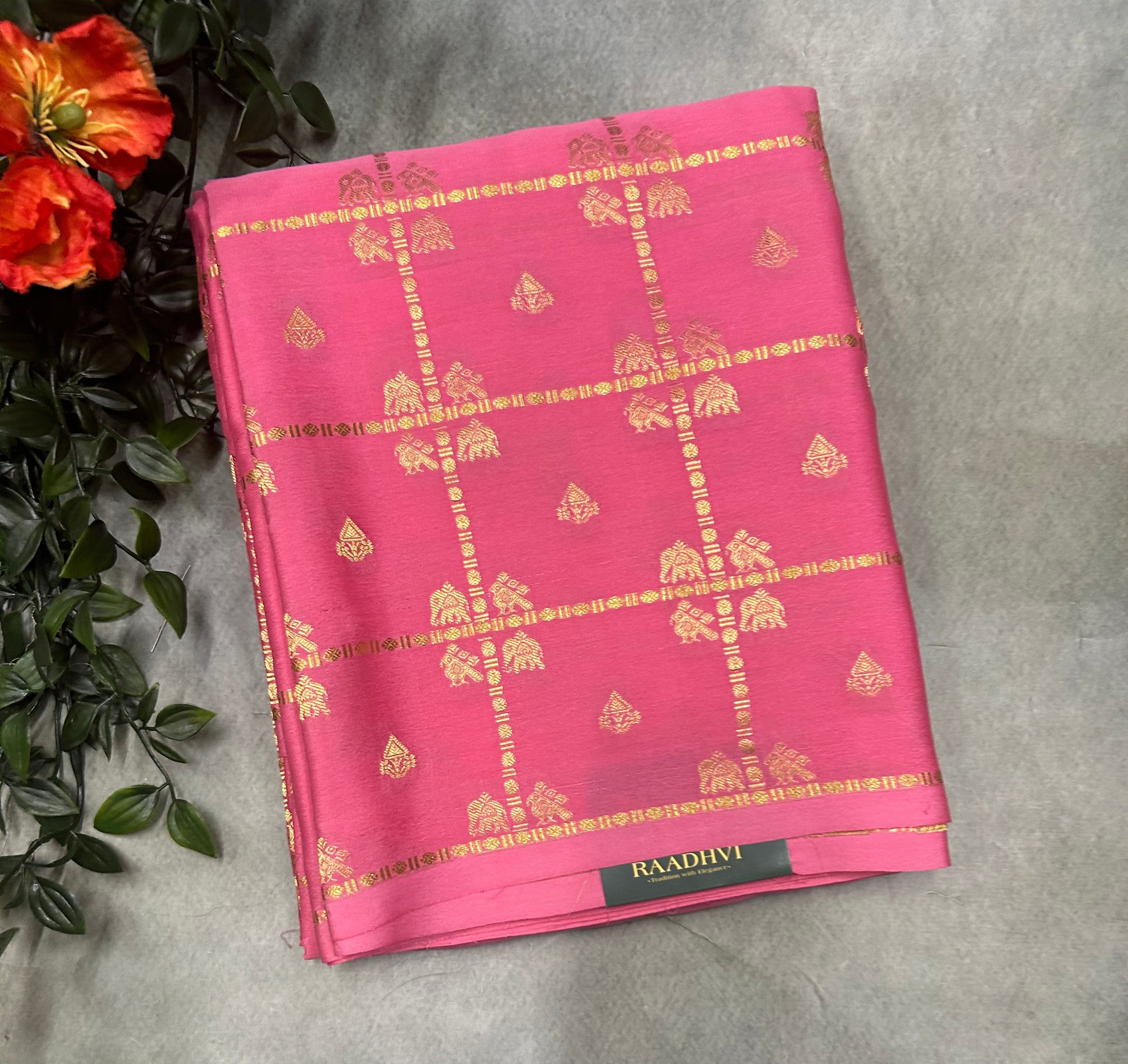 Pastel pink contrast ST checks borderless pure mysore silk-105 saree