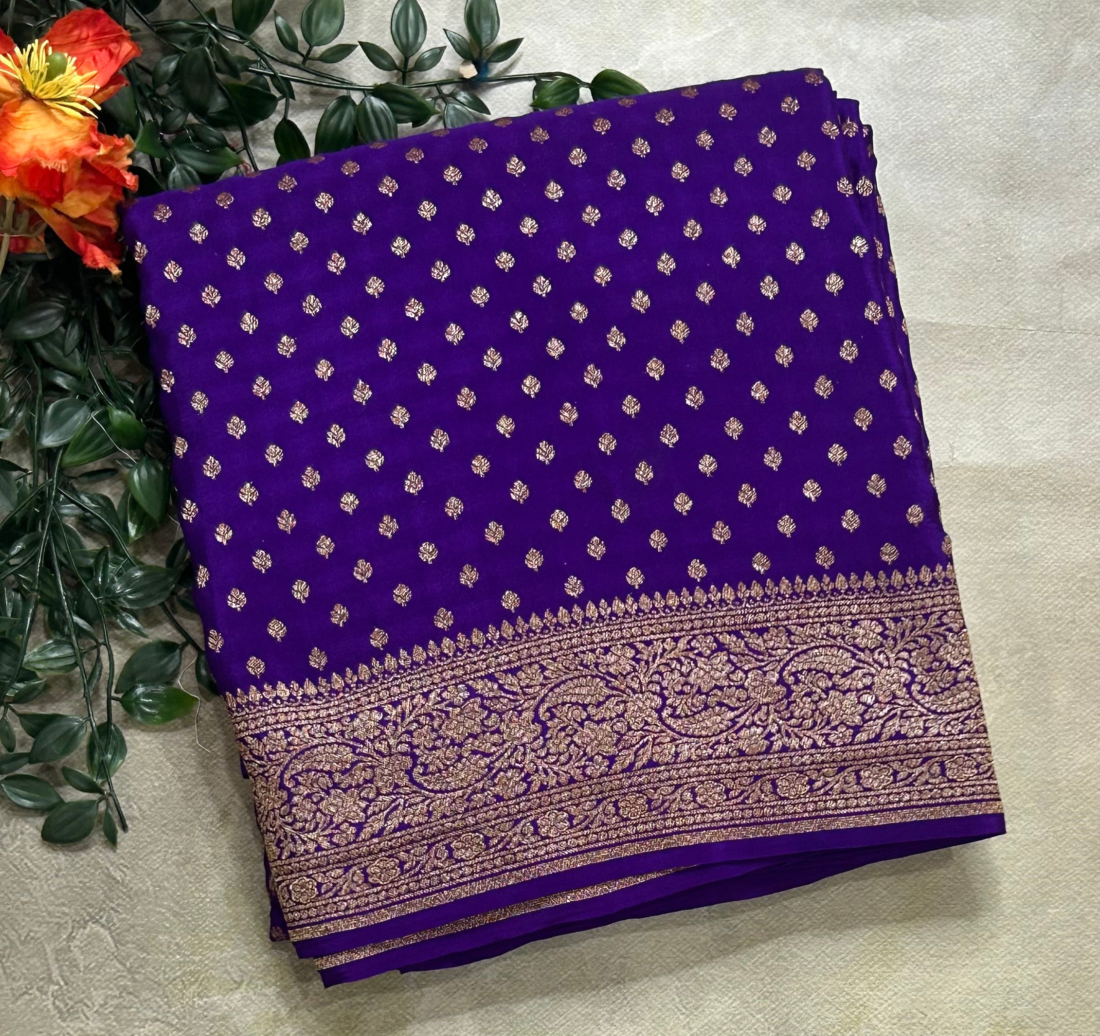 Purple small Butta pure Benarasi crepe 106 saree