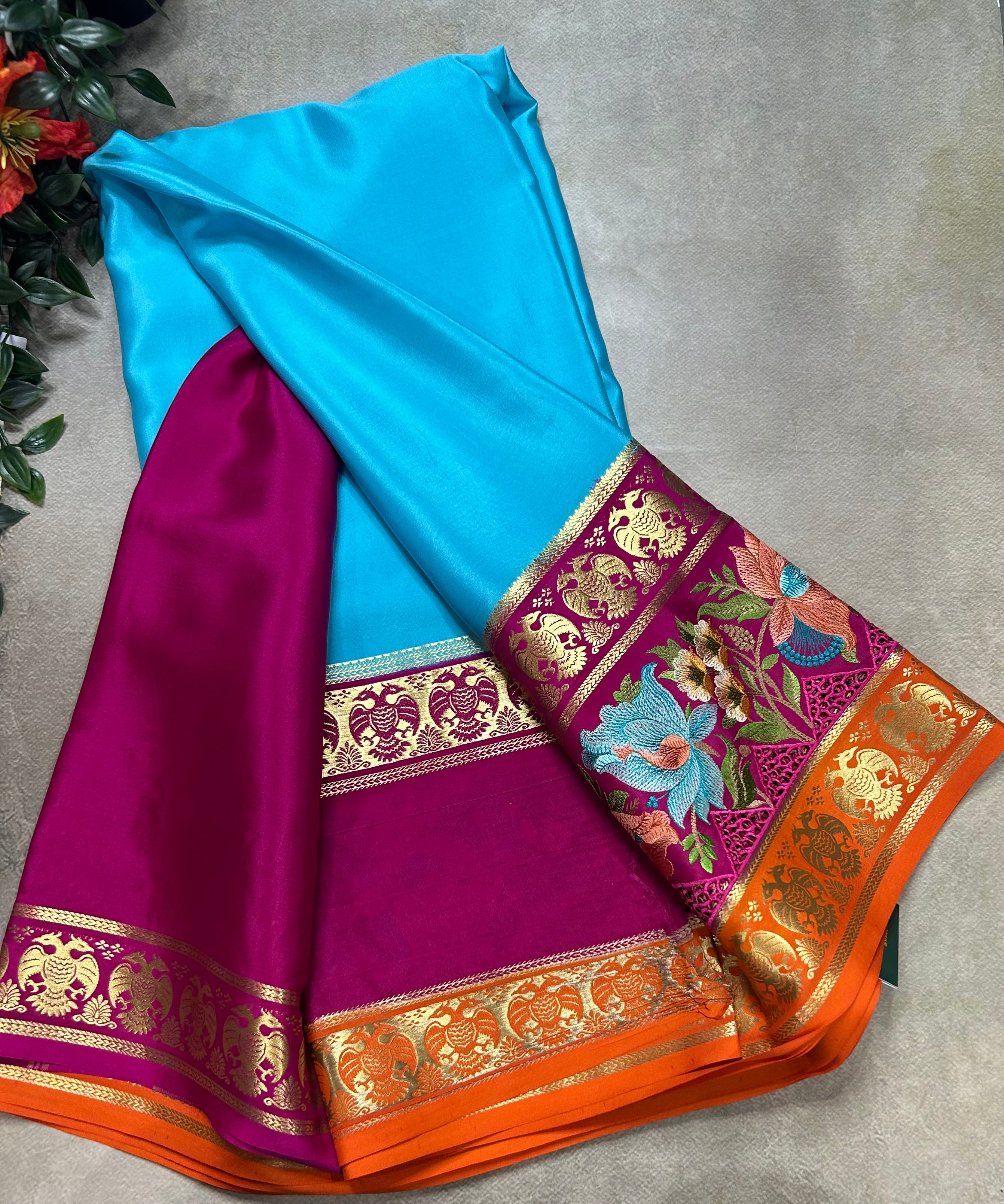 3D embroidery pure mysore silk-105 saree