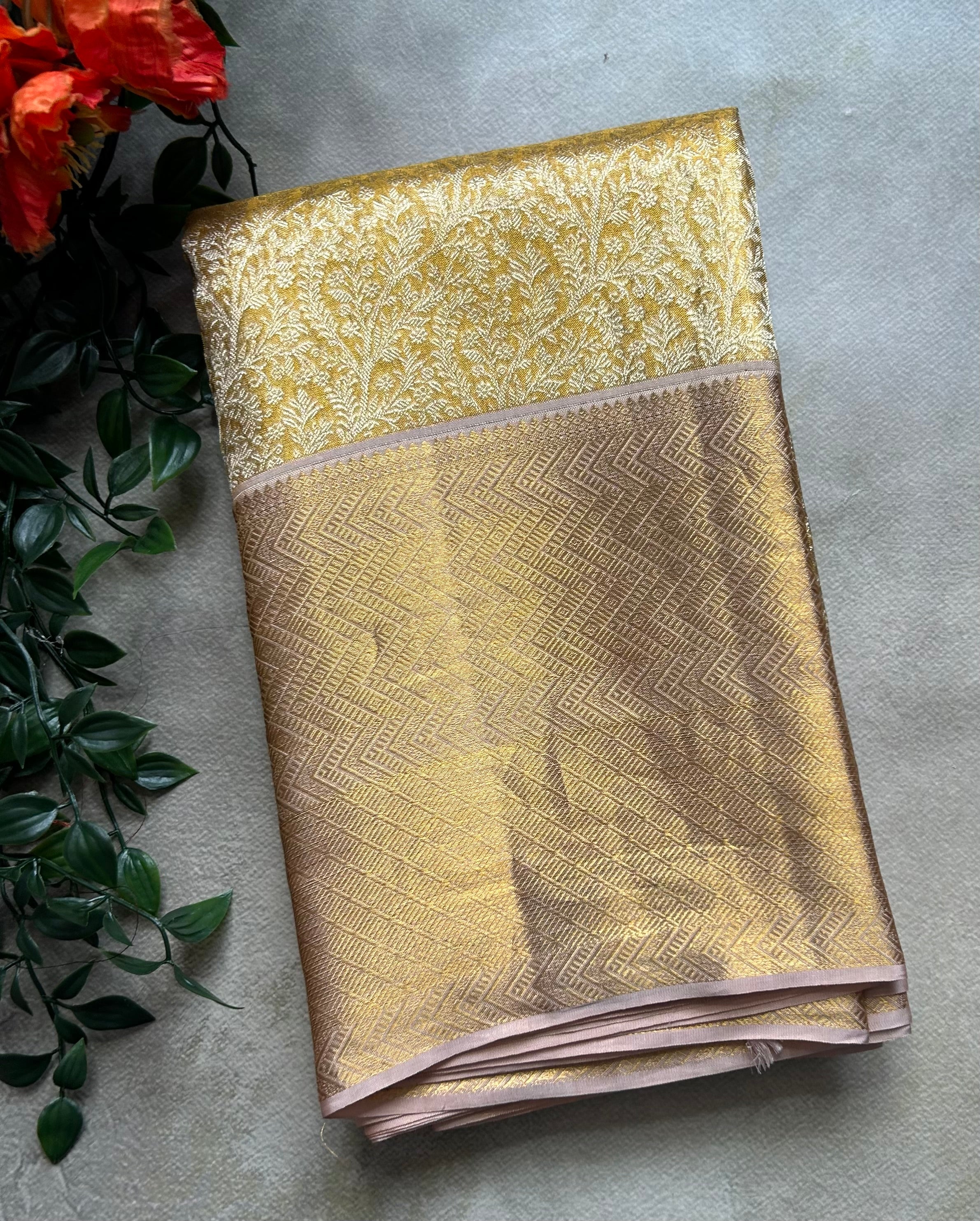Golden brocade pure Kanchipuram silk-103 saree