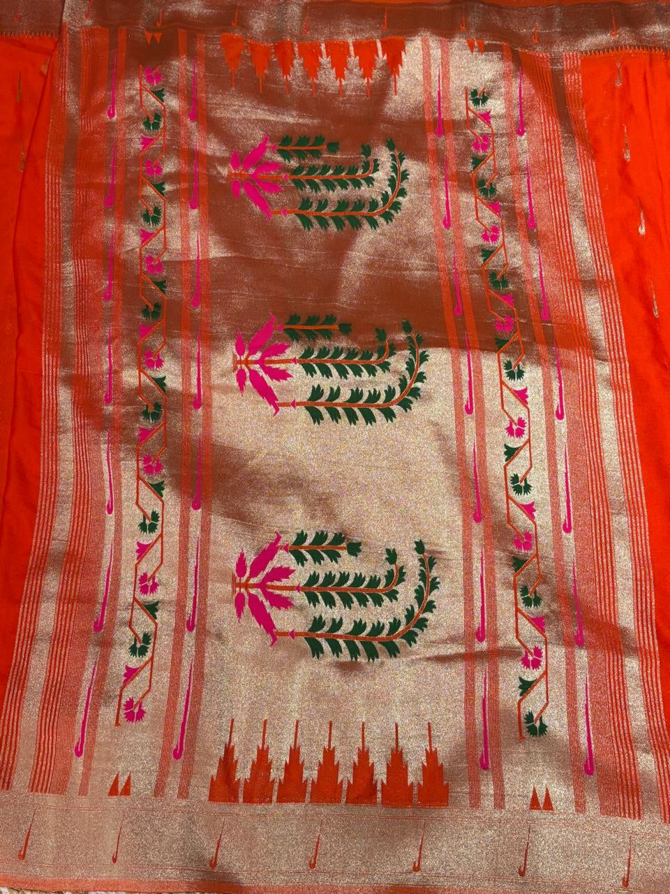 Orange paithani designer soft georgette silk (RR)
