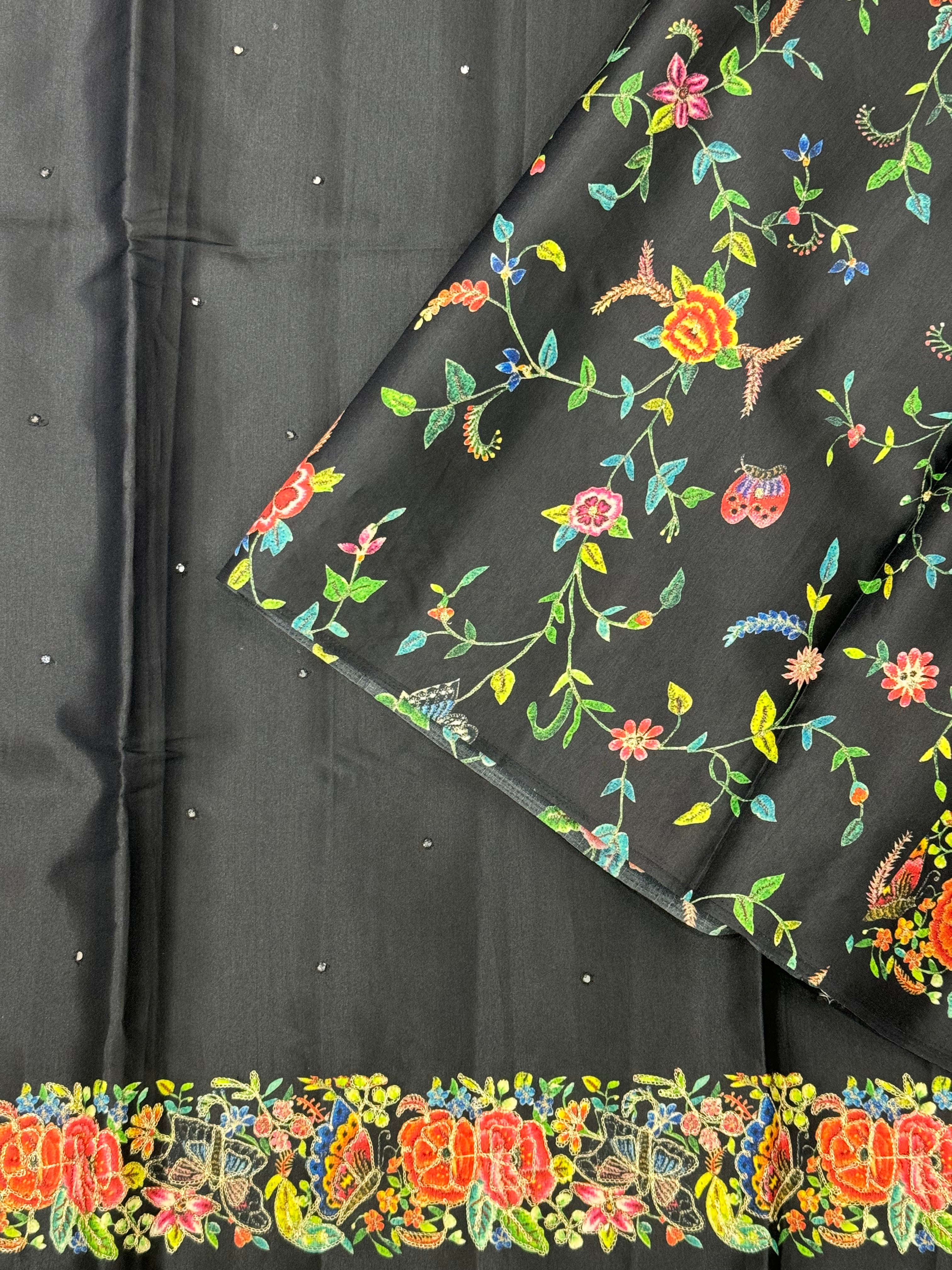 Black printed border tussar saree