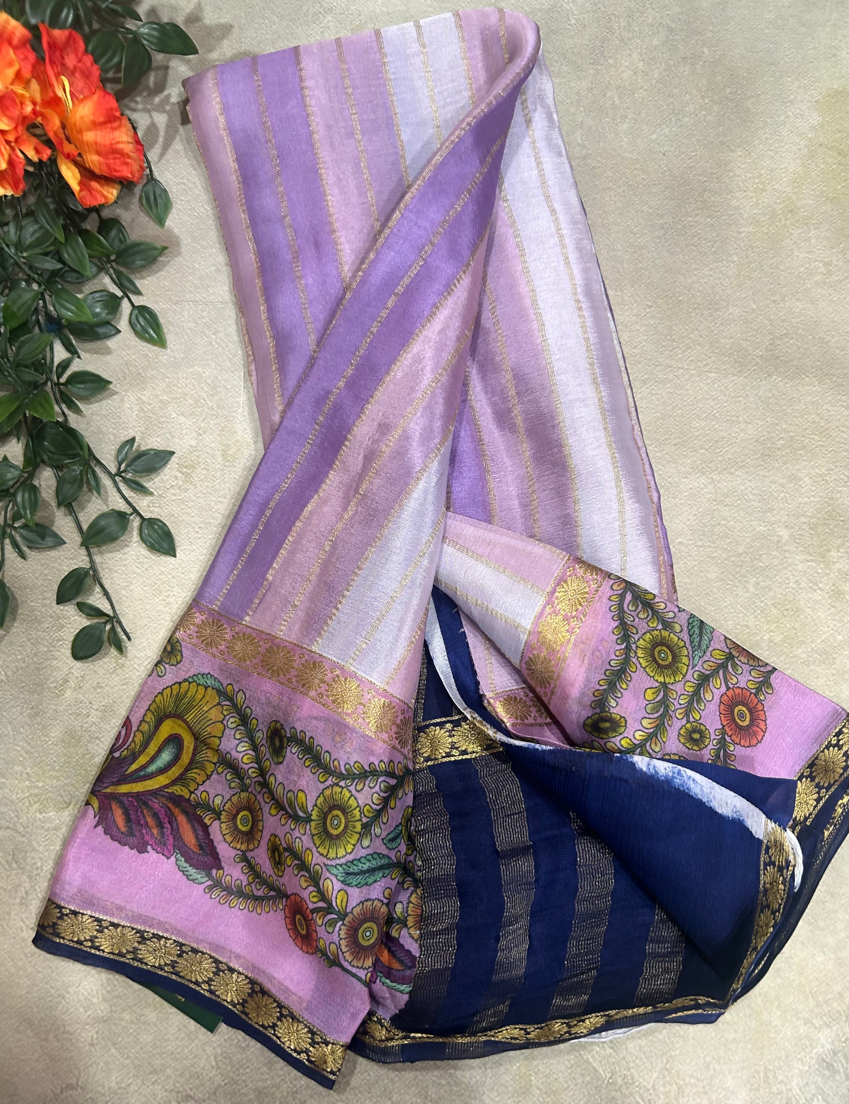 Rankart kalamkari border pure wrinkle 103 crepe silk saree