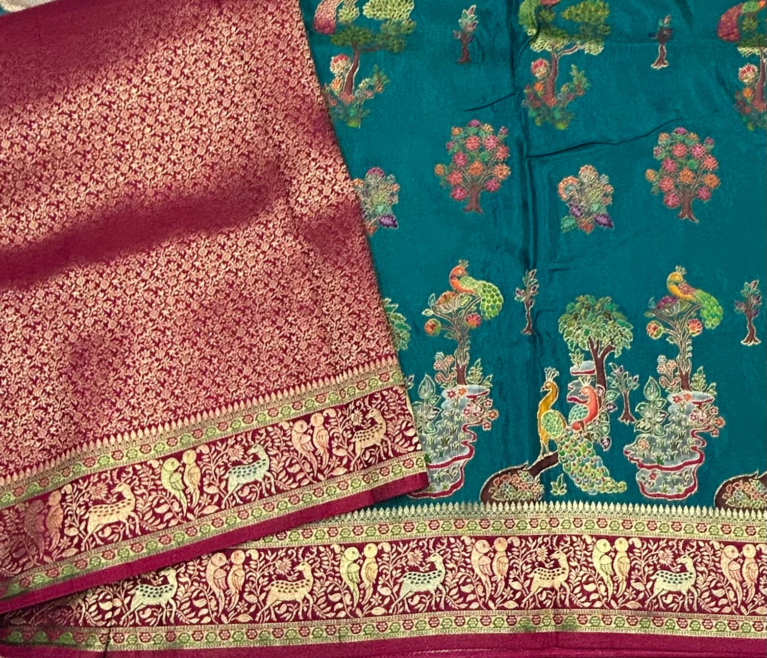 Rama green pashmina satin silk crepe 106 saree