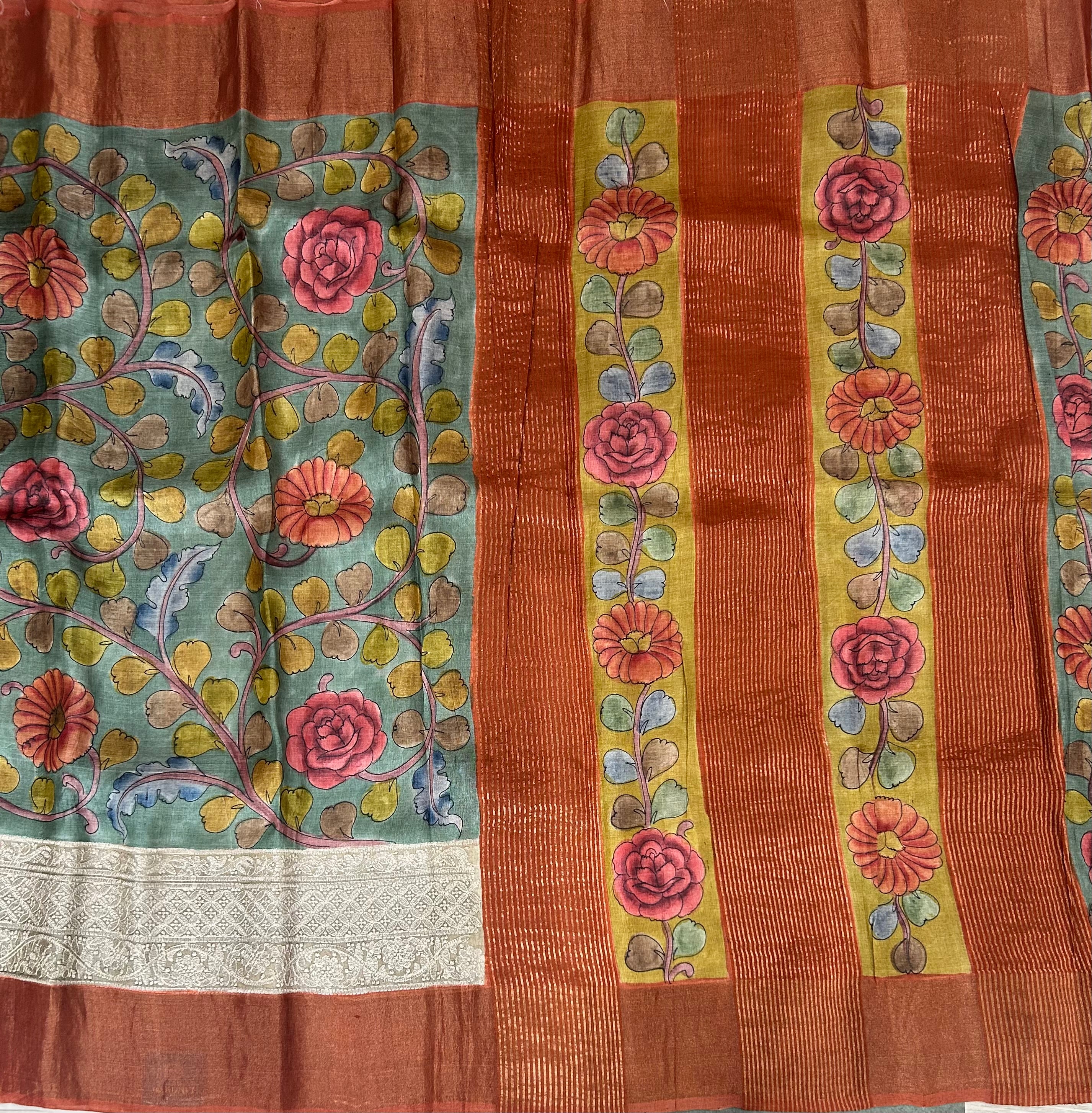 Grey pure handloom  tussar silk-12 saree