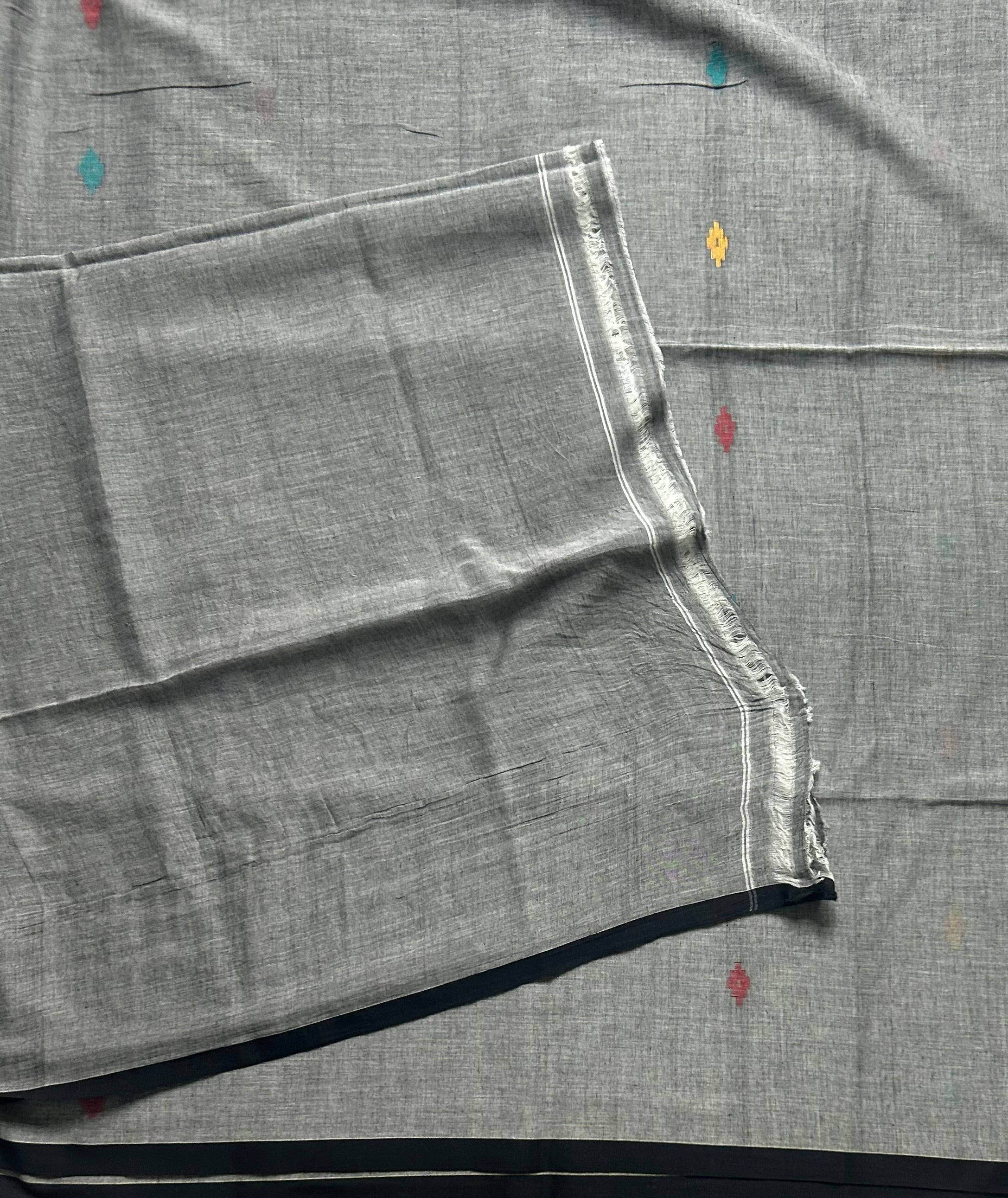 Grey pure cotton 103 jamdani saree