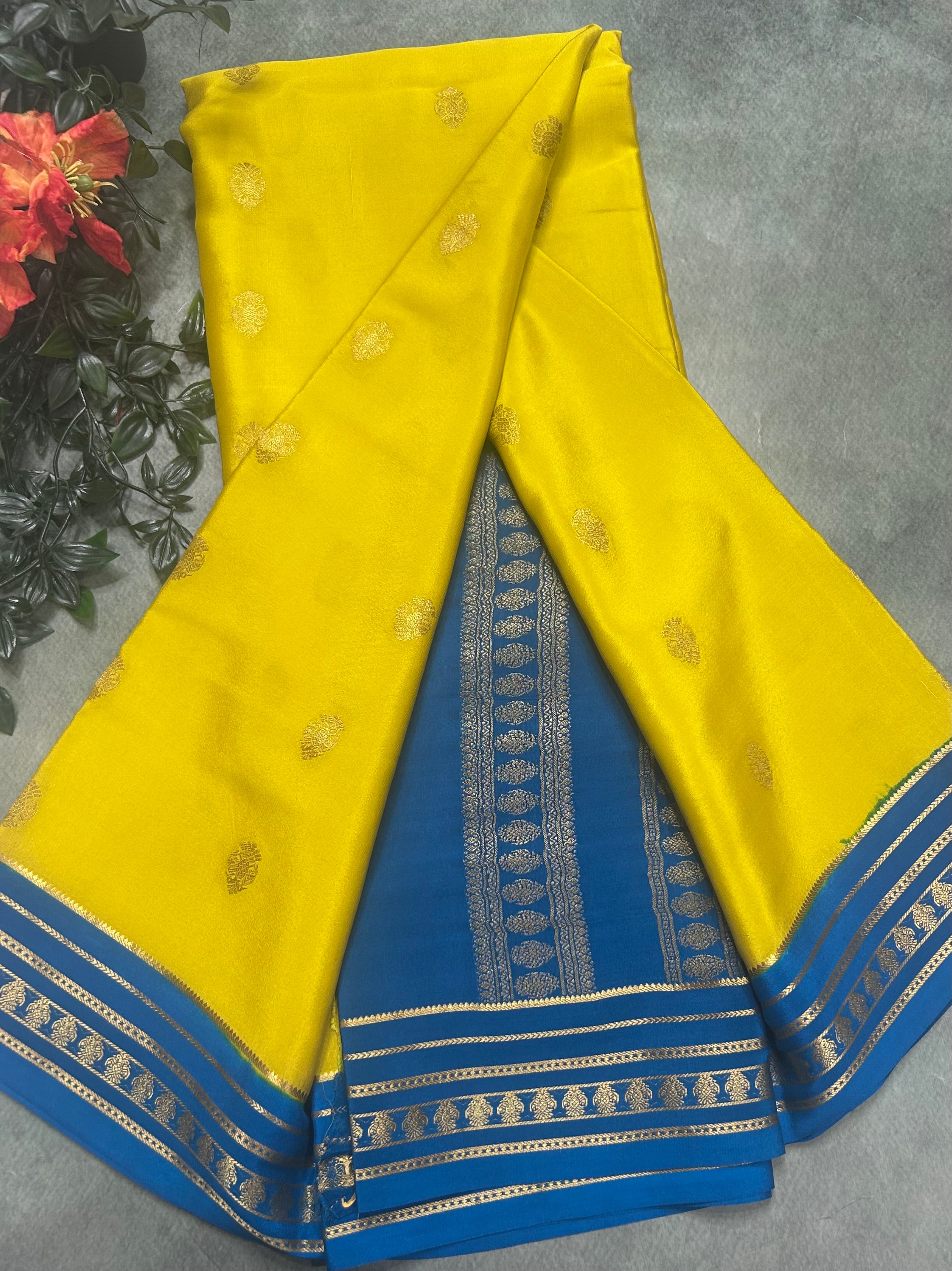 Yellow stripes border pure Mysore silk 106 saree