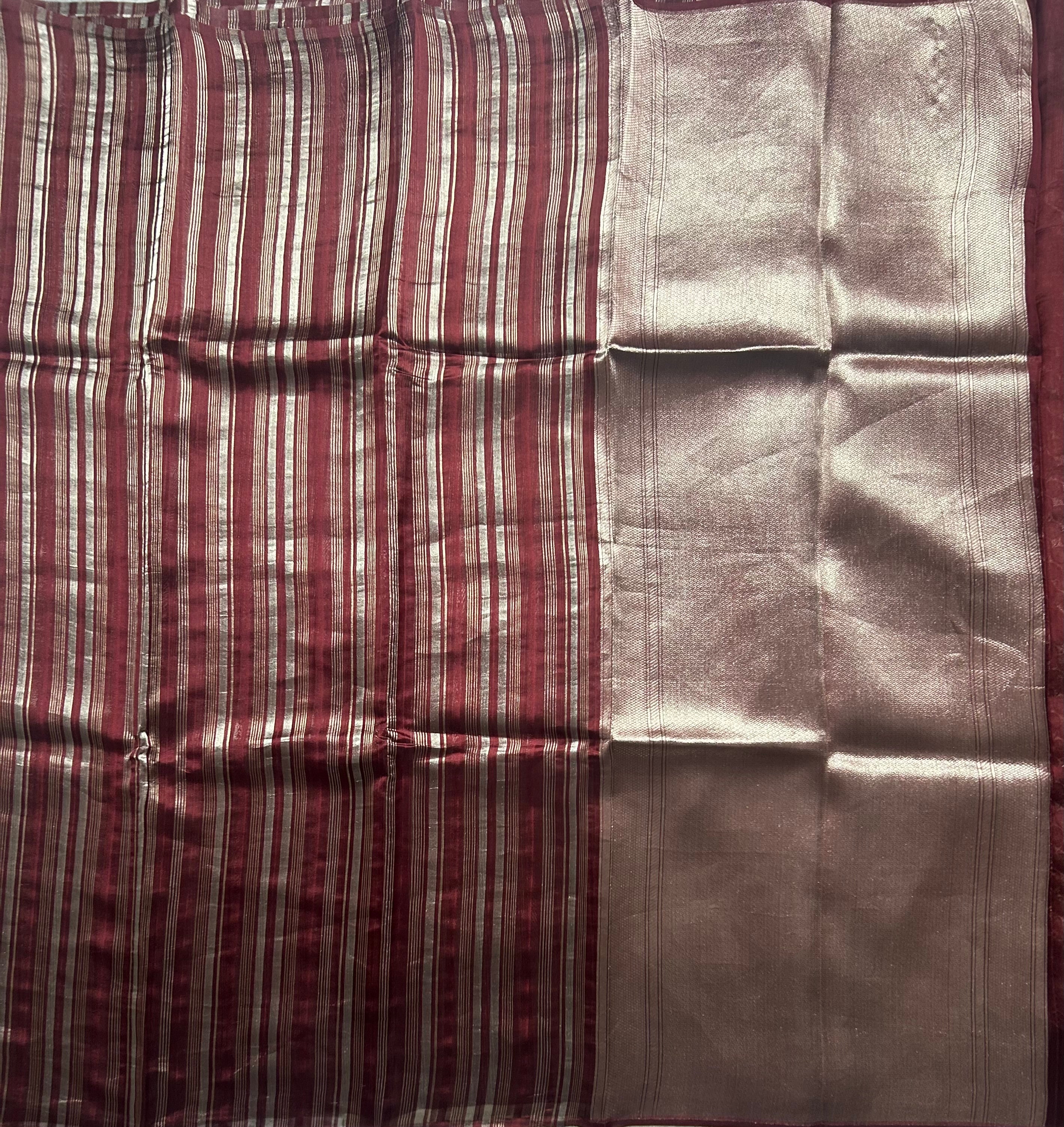 Brown stripes pure organza tissue 103 saree