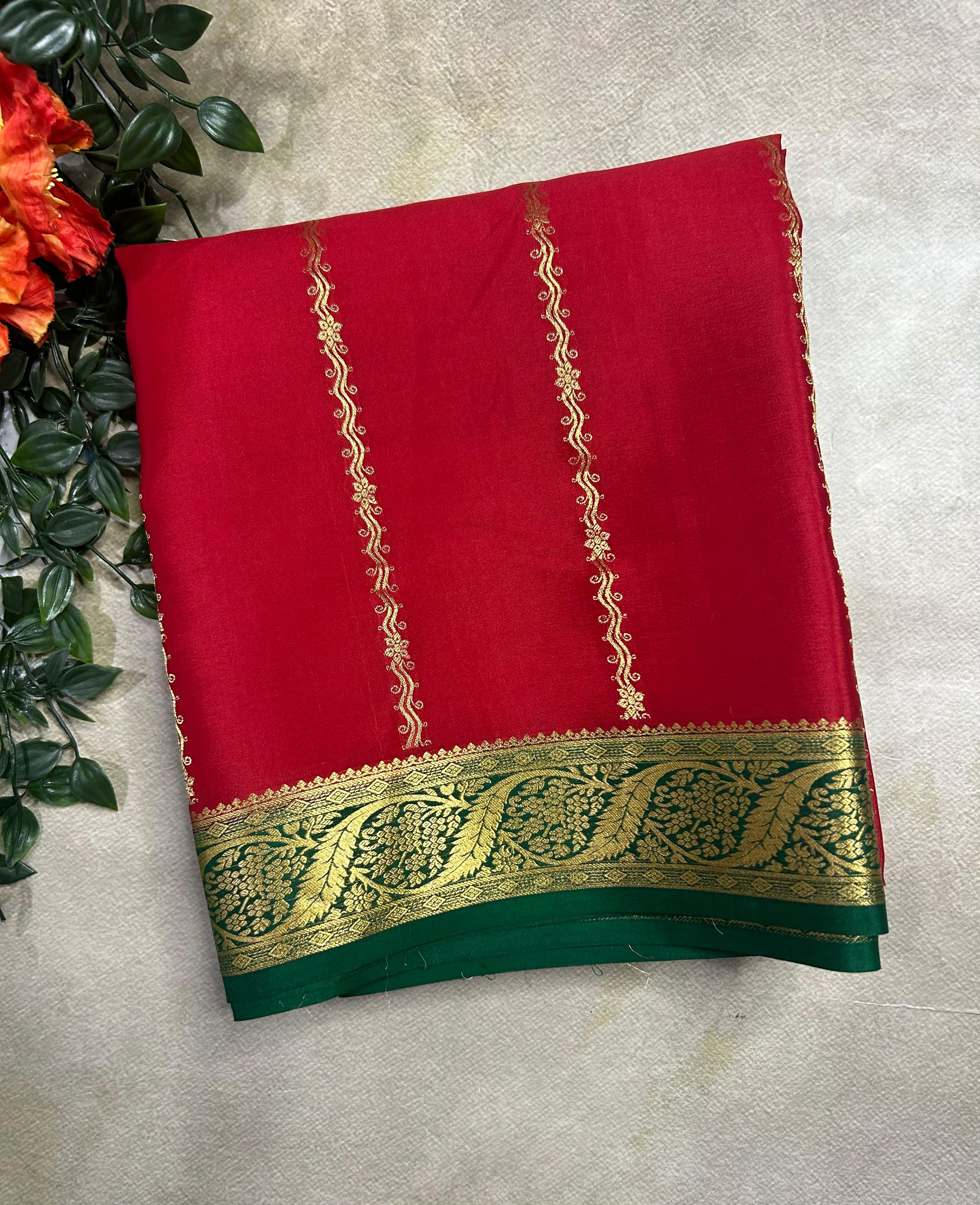 Red stripes pure Mysore silk 106 saree