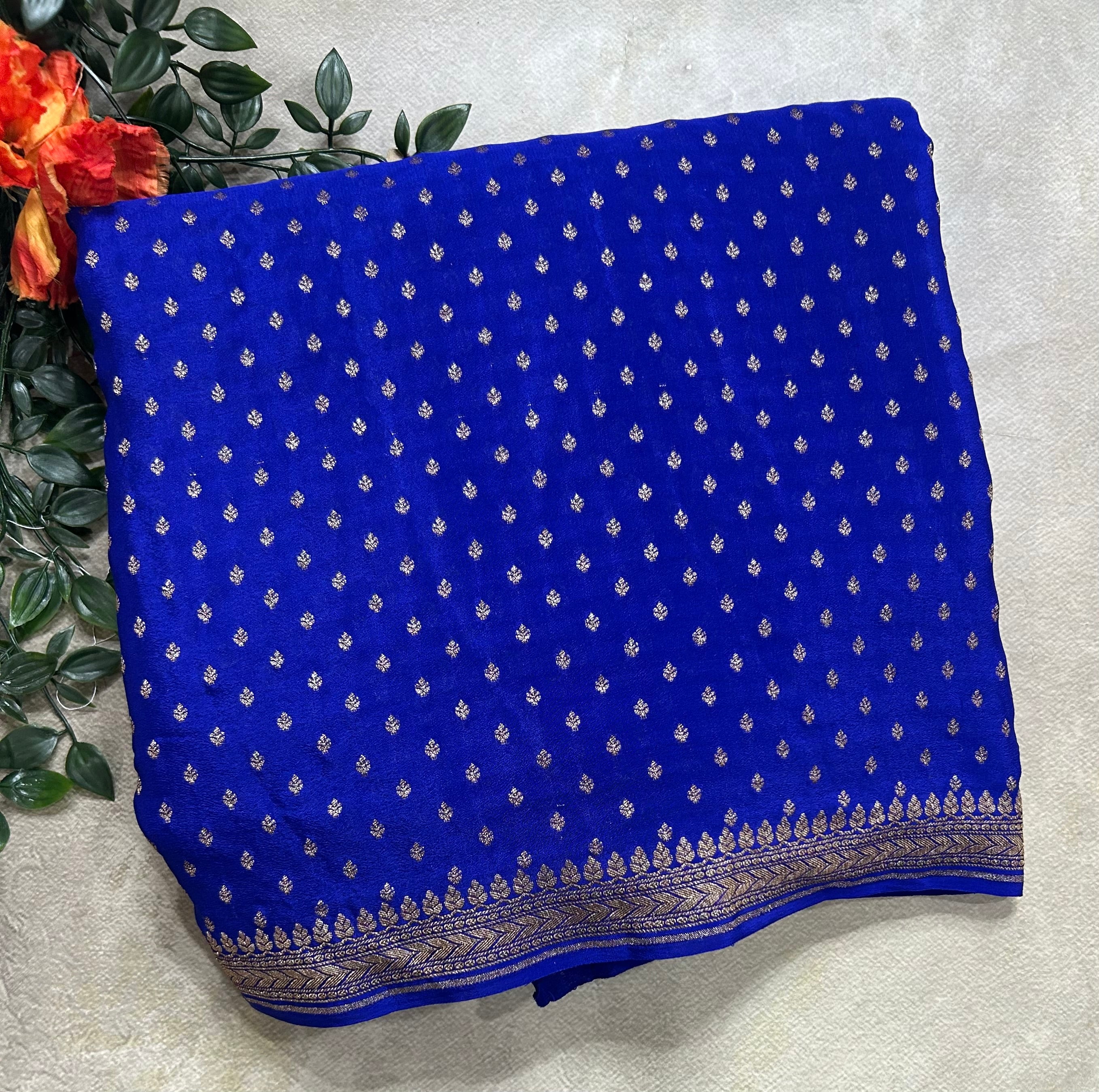 Royal blue small Butta pure Benarasi crepe 106 saree