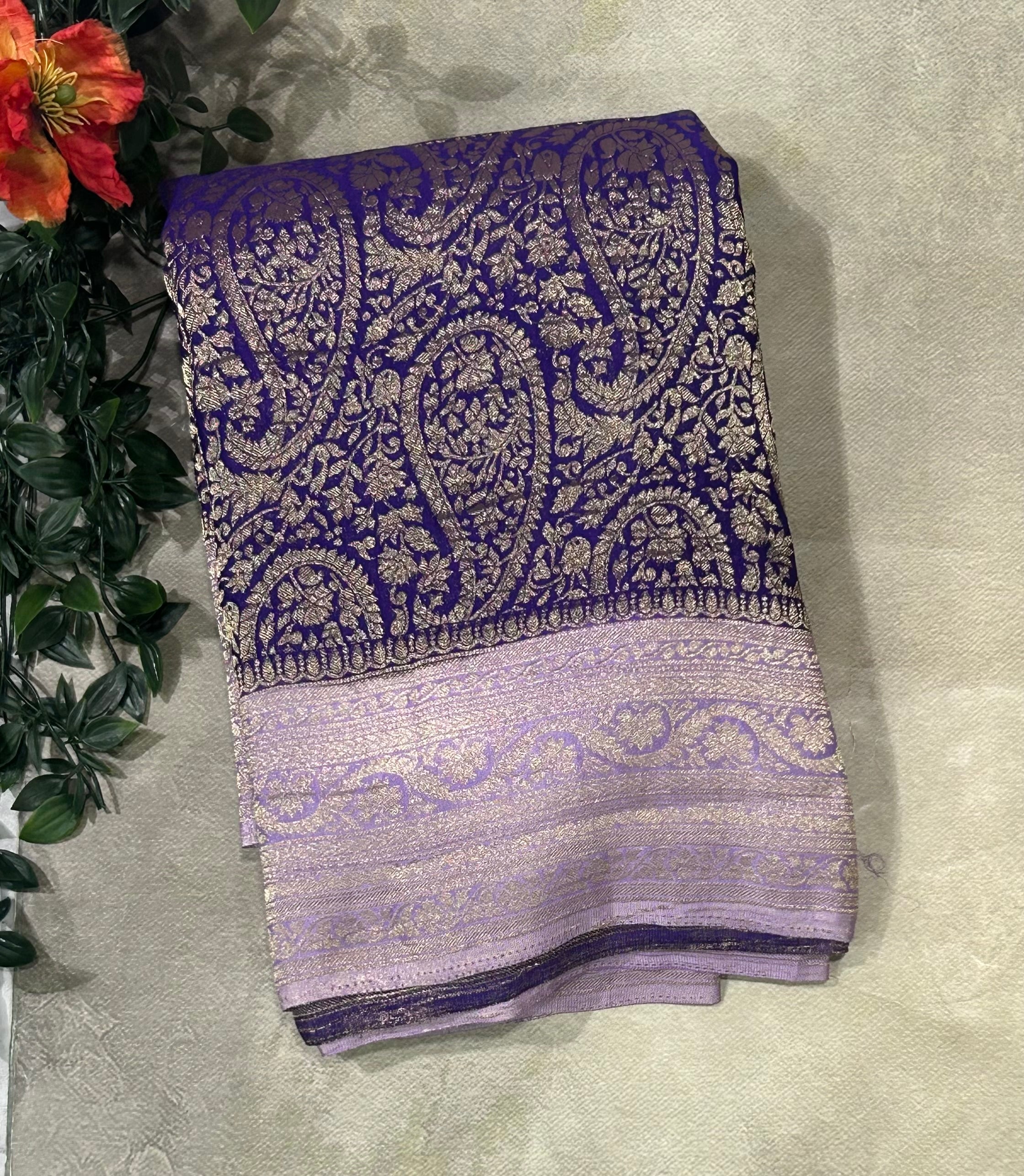 Purple  brocade semi georgette 105 saree