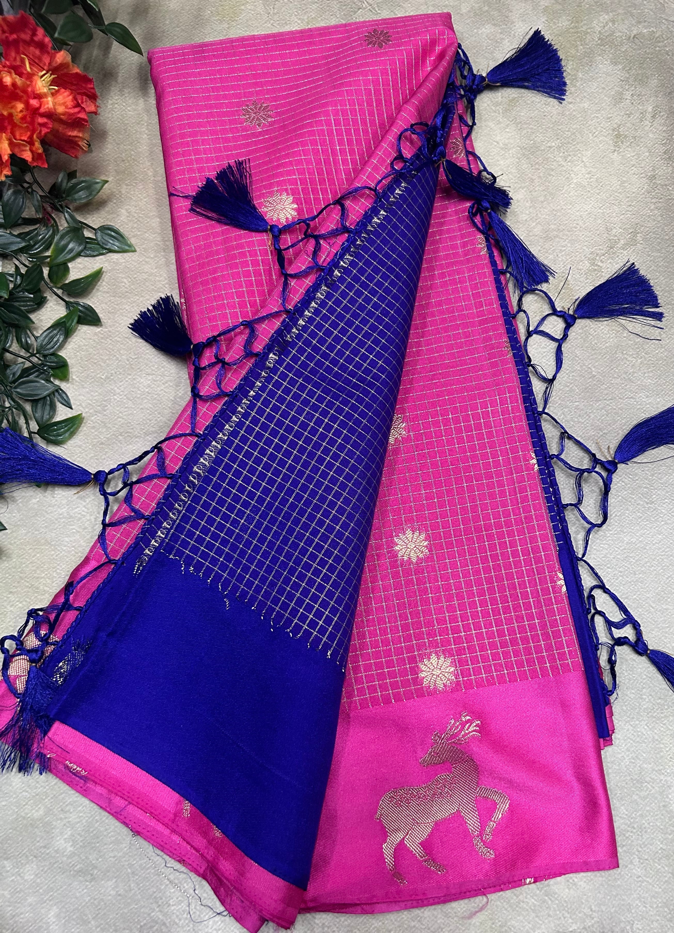 Light pink small checks semi Mysore crepe saree(SMC106)