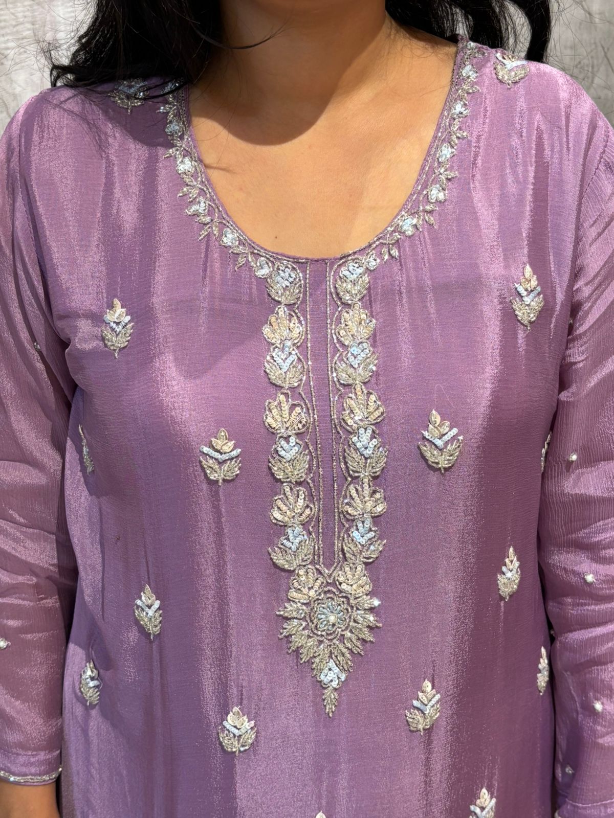 "Boomi" Purple Designer Hand Embroidery Sharara party Kurtha set