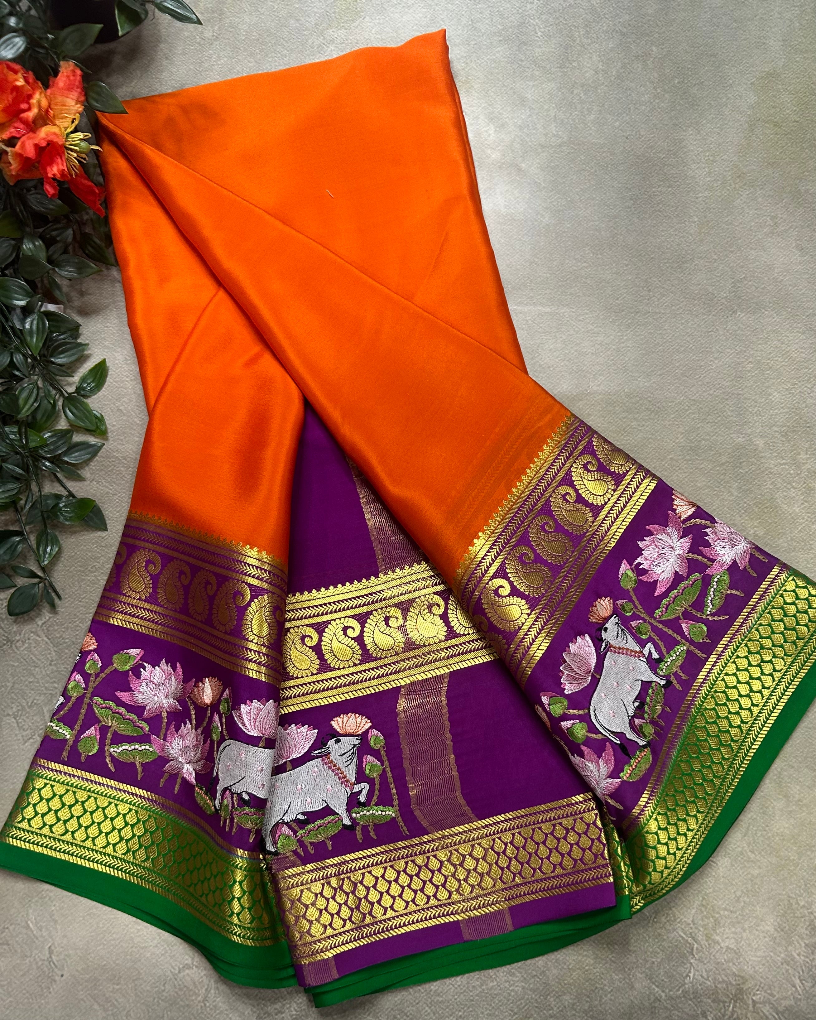 3D embroidery pure mysore silk-105 saree