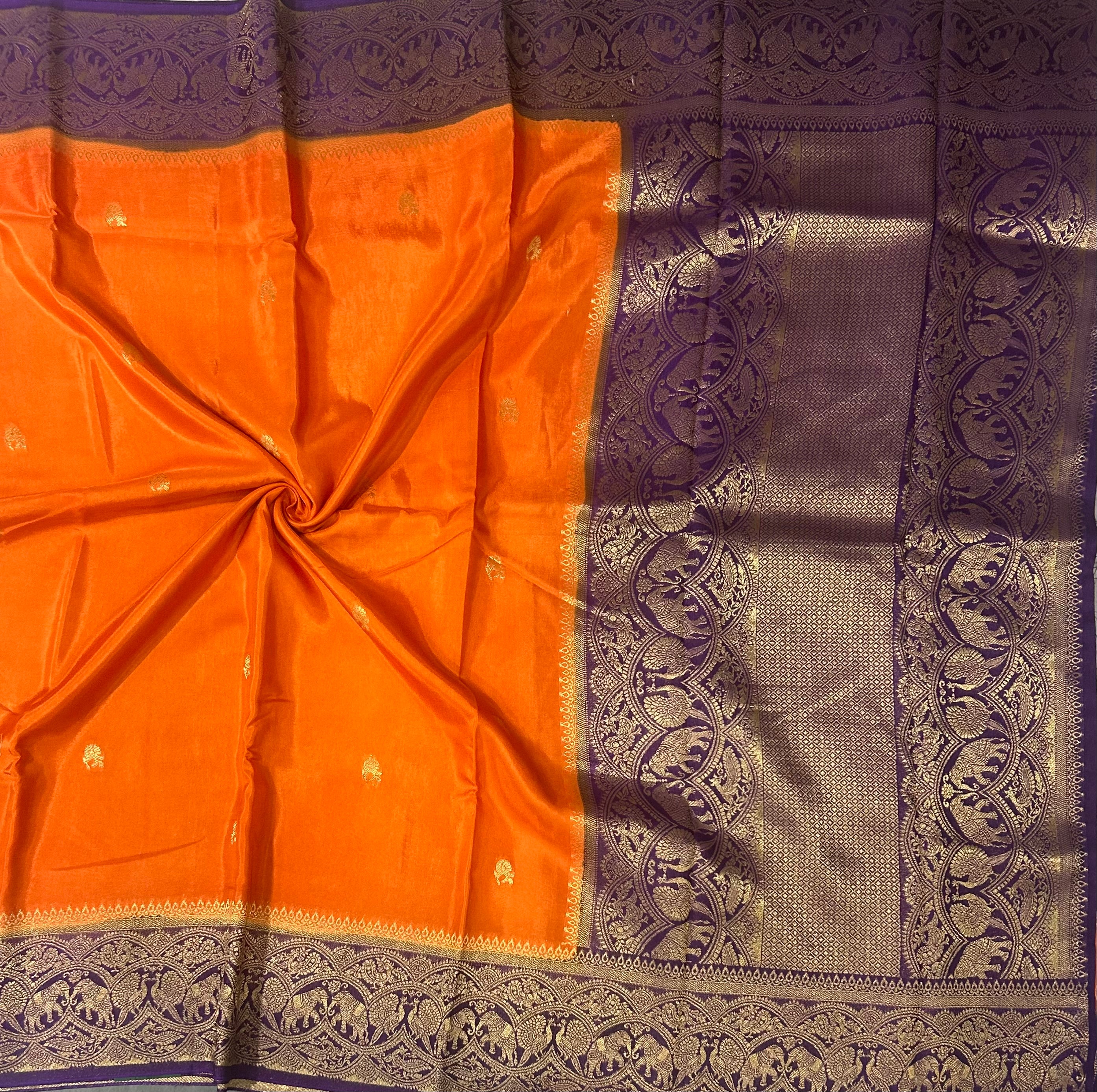 Orange contrast border semi Mysore 105 saree