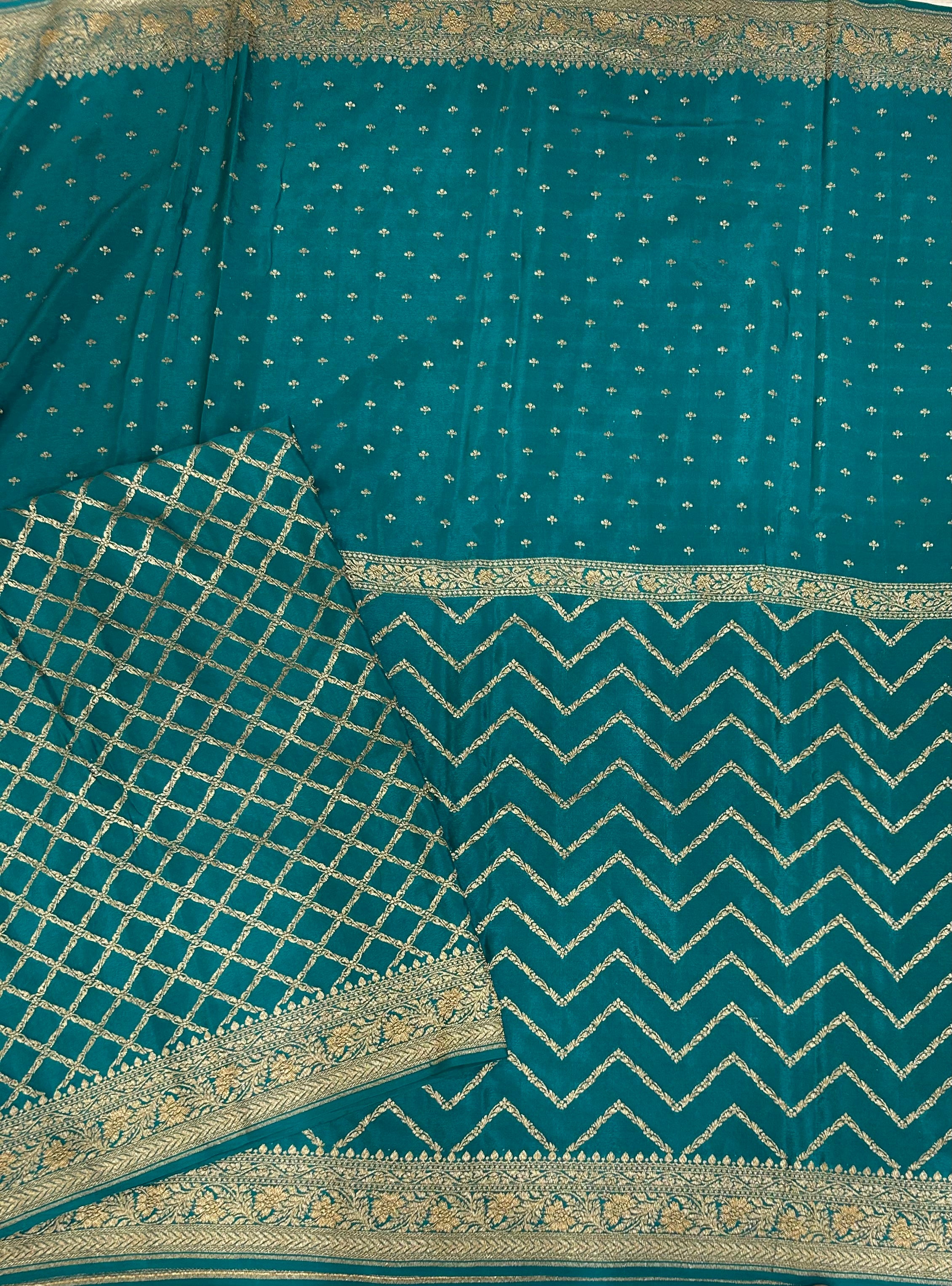 Rama green half n half pure benarasi crepe 104 saree