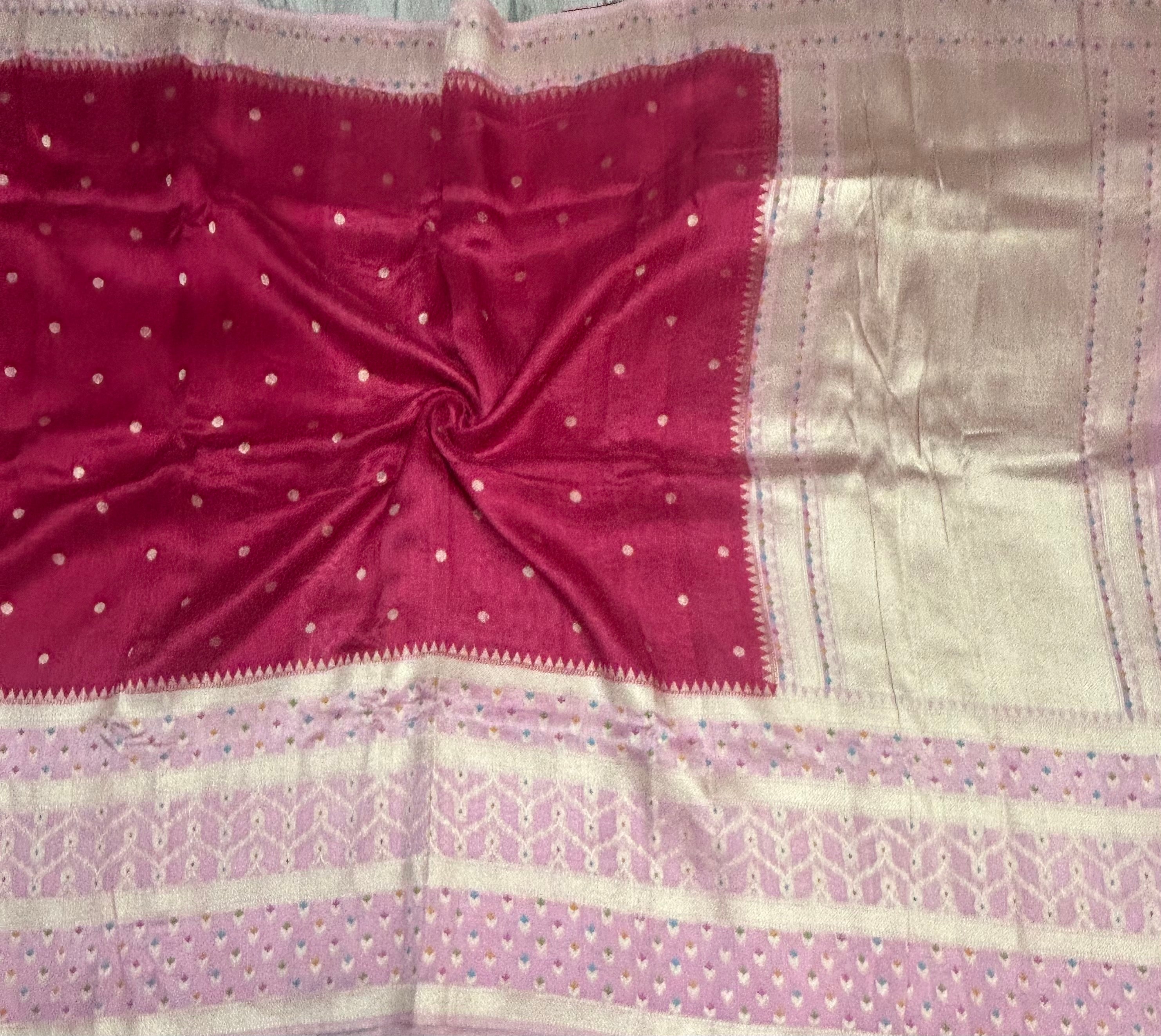 Rani pink n pastel pink long border semi Tussar crepe saree