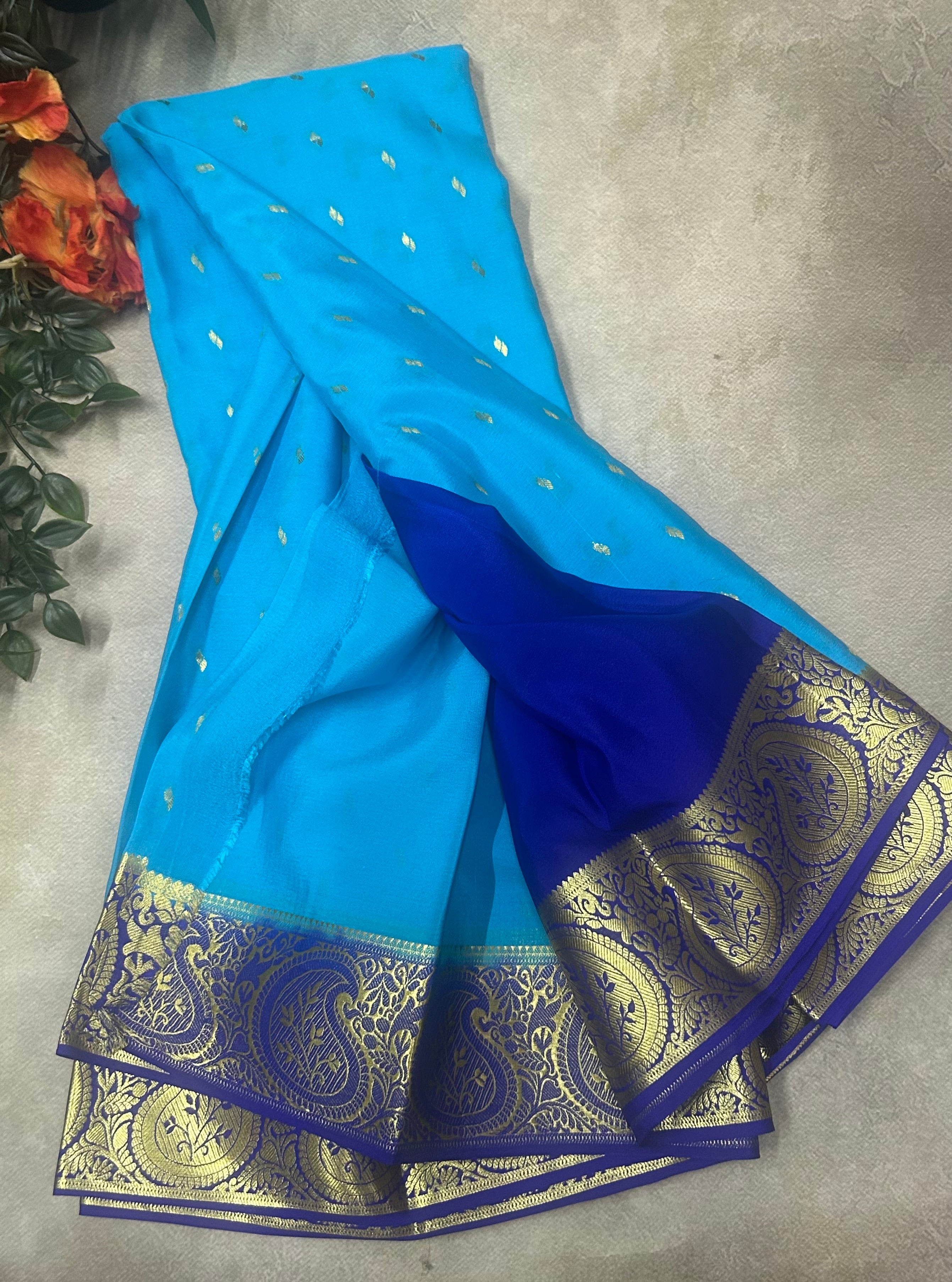 Blue n royal blue pure Mysore silk saree