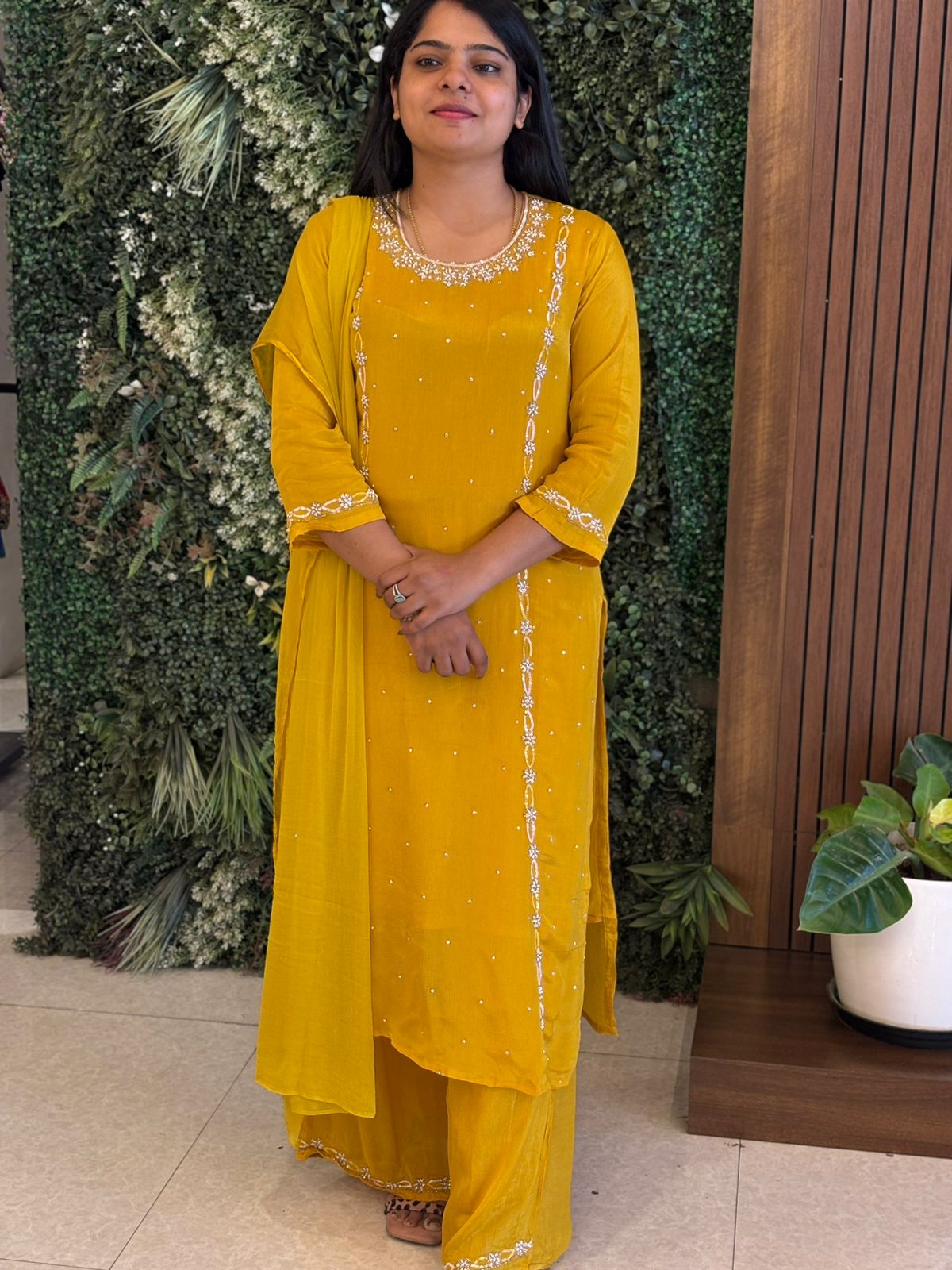 Yellow Designer Handwork Sharara party Kurtha set