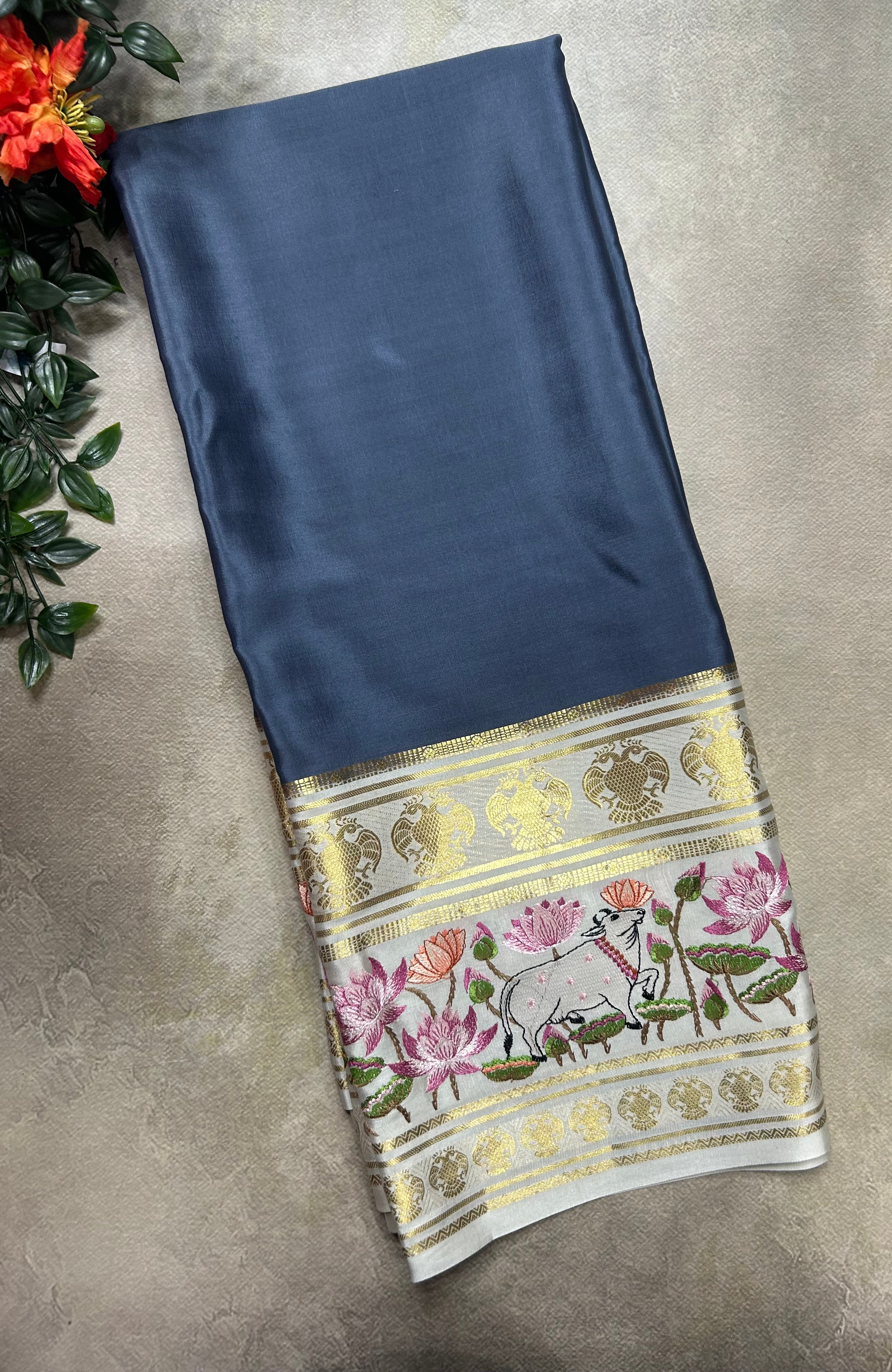 3D embroidery pure mysore silk-105 saree