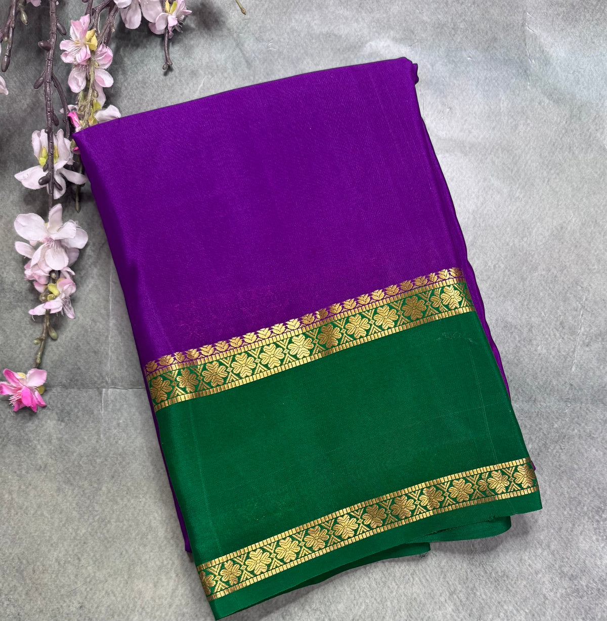 Purple n green pure Mysore silk saree