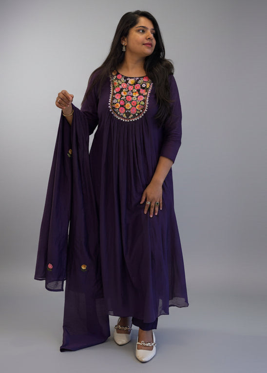 Purple Chinnon Embroidery 308 Airline Handwork Kurtha plus size