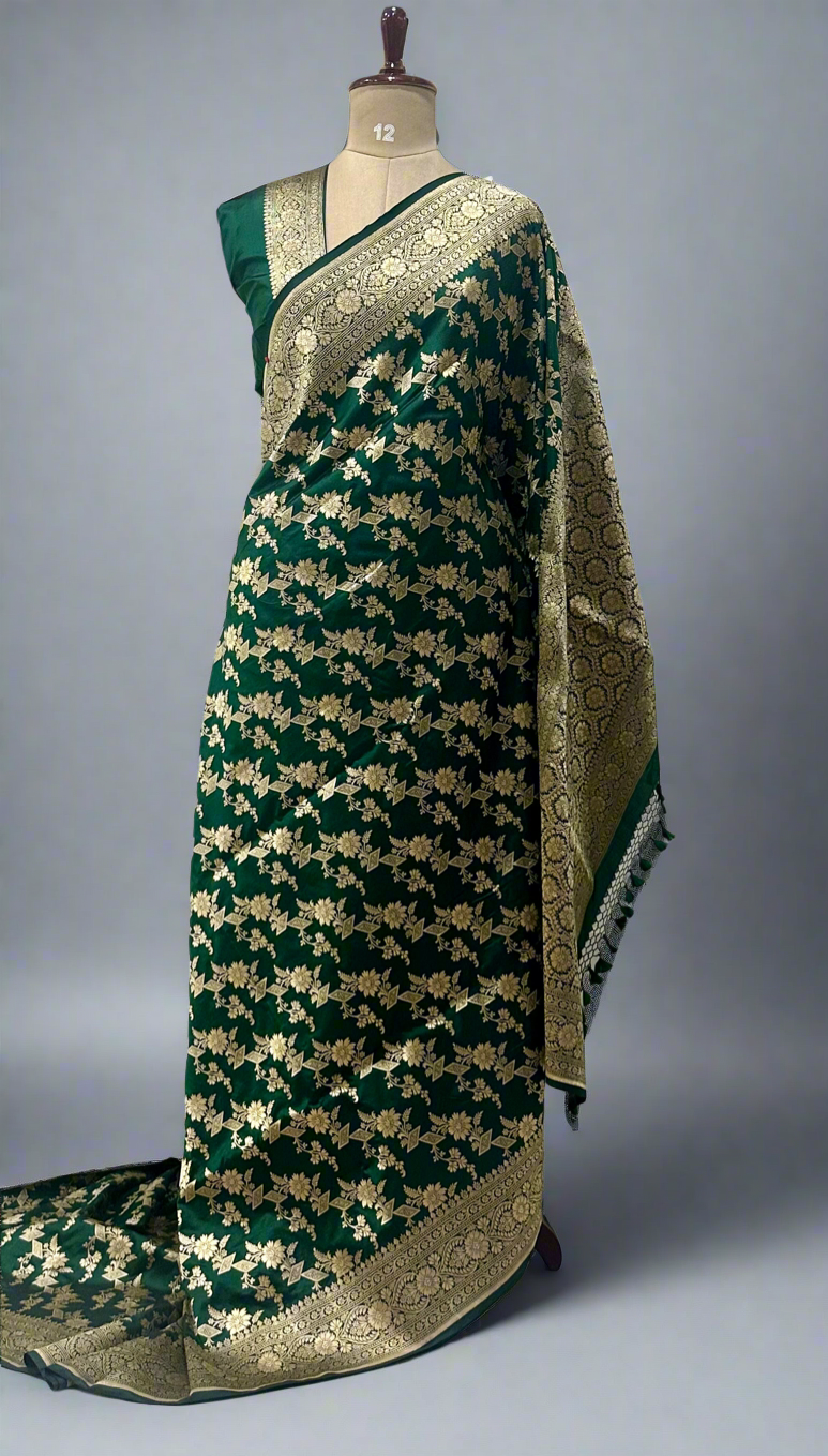 Bottle green pure kathan silk saree