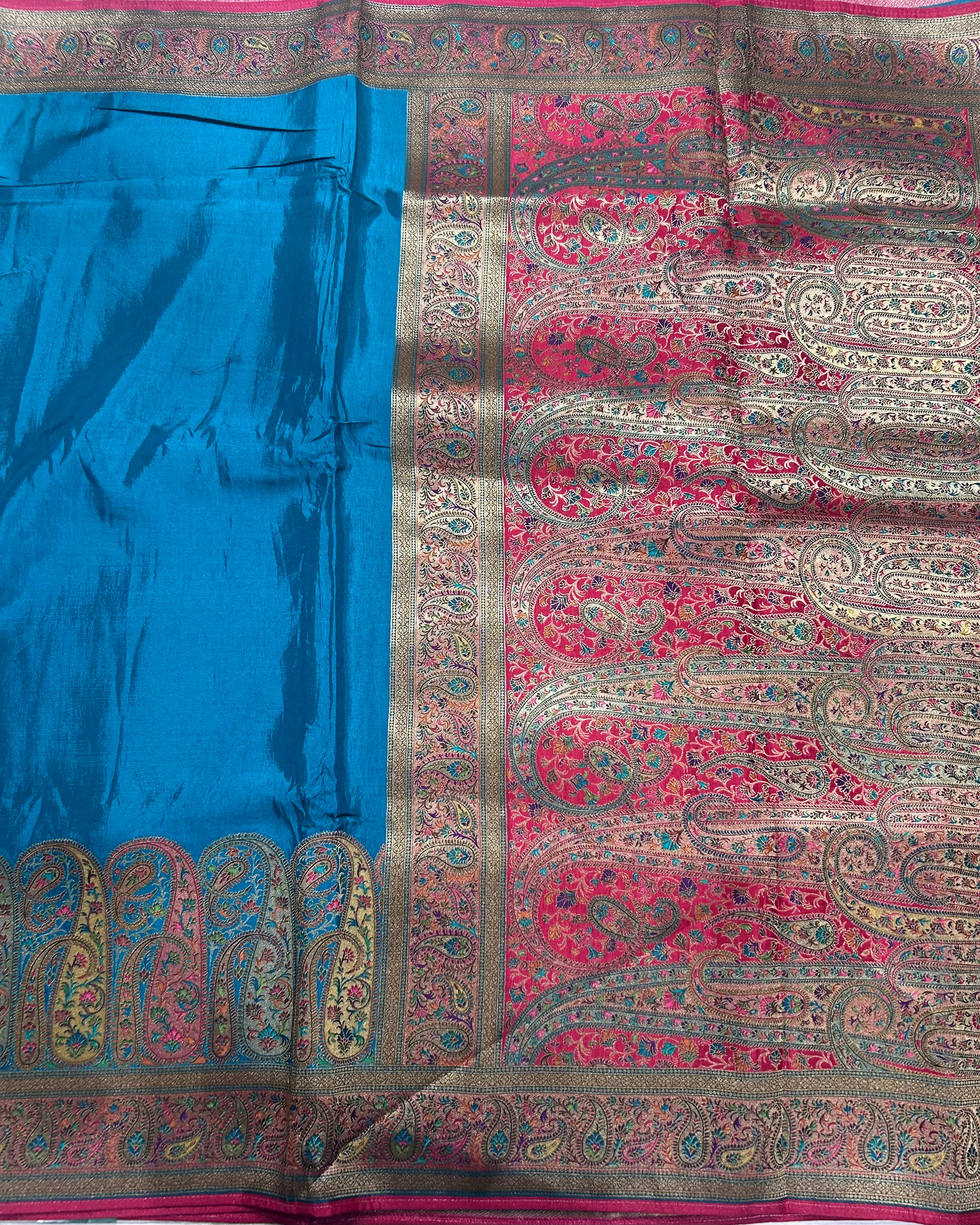 Rama green pashmina satin silk crepe 106 saree