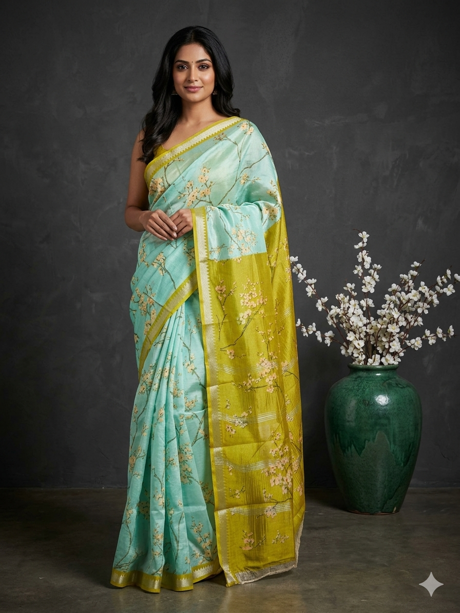 Sea green digital print pure mangalagiri 106 saree