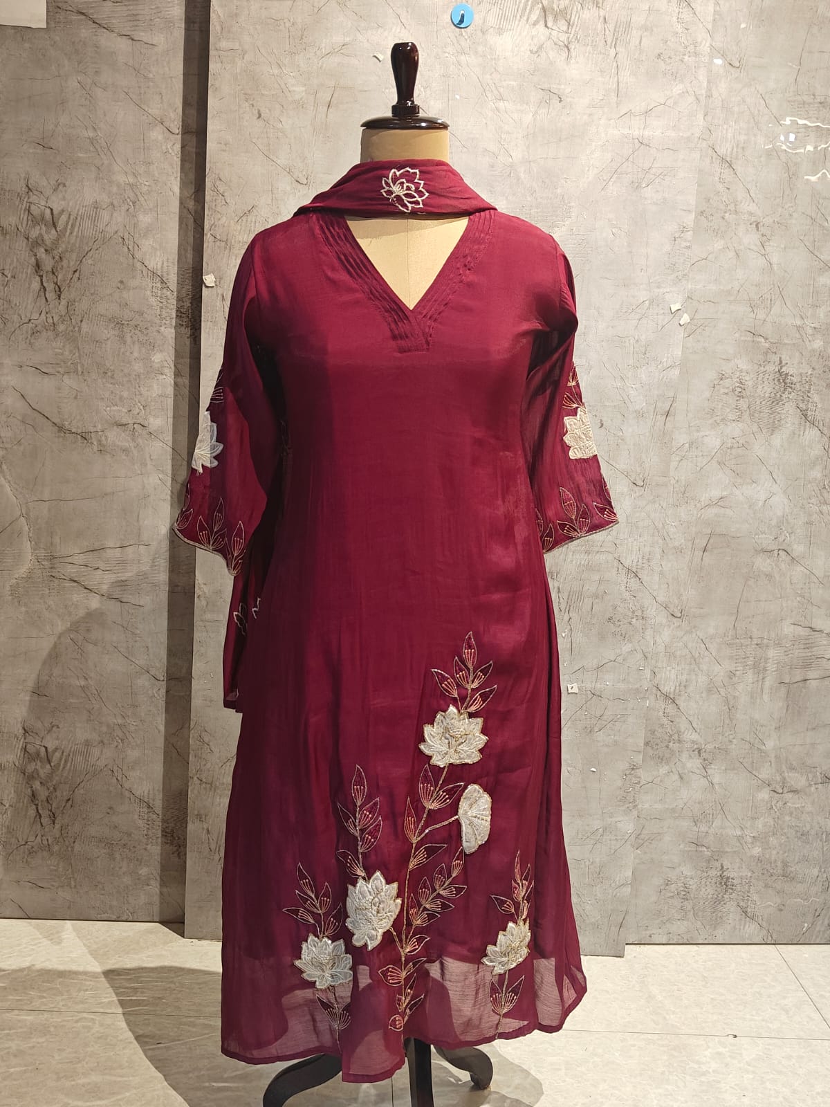 Wine Mul Chandheri A line Kurtha  151