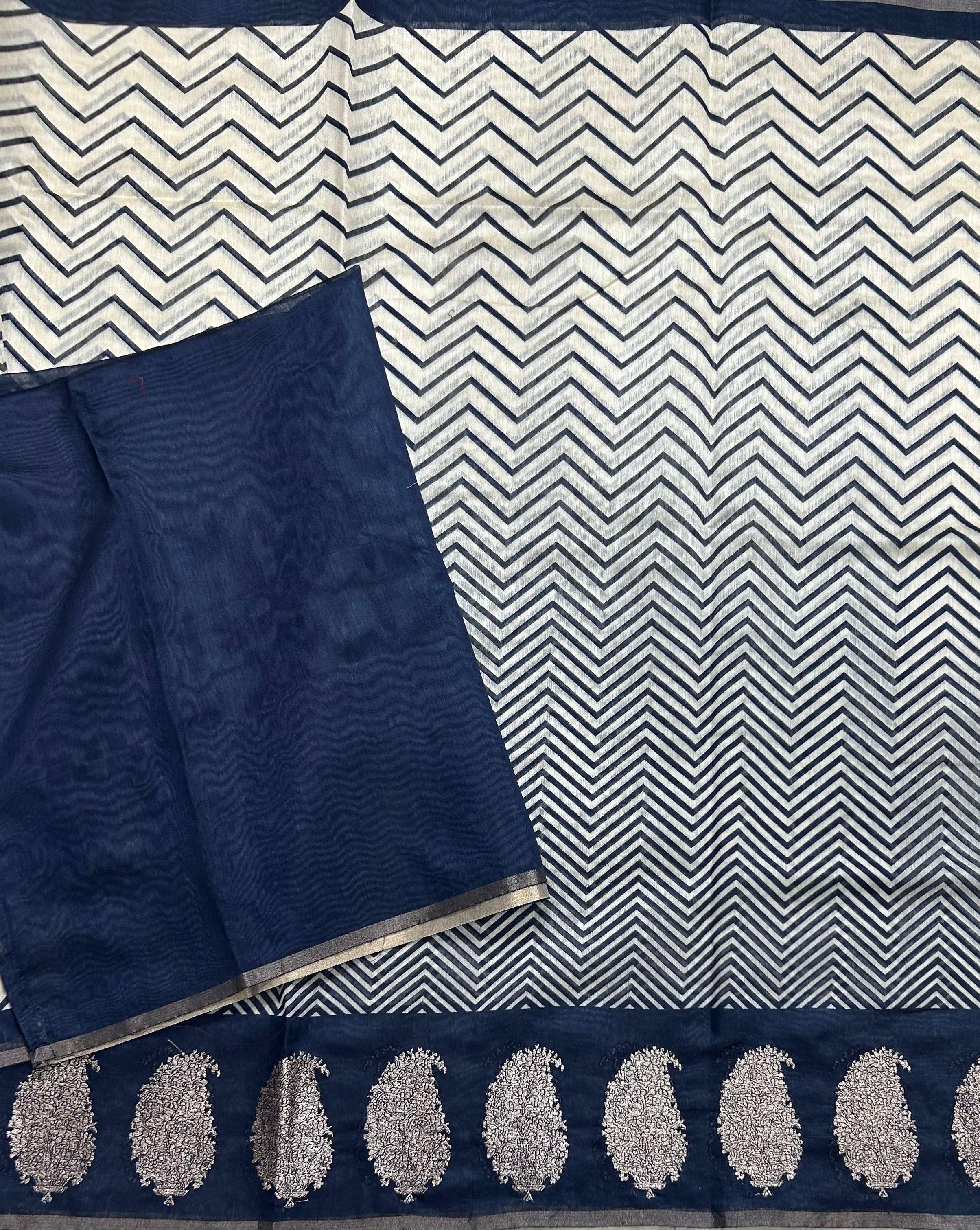 Navy blue border Butta soft Chanderi 105 saree