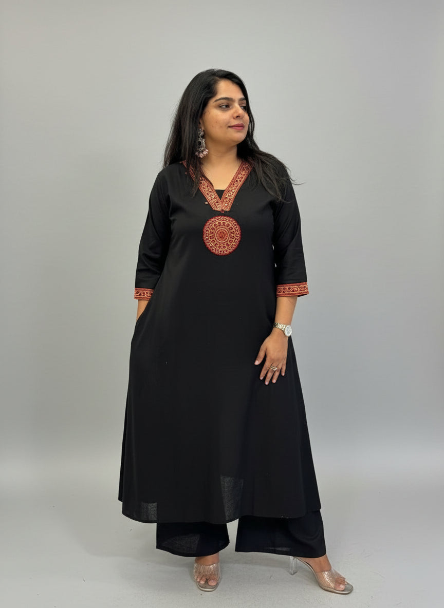 Black Cotton Hand Embroidery Cord Set 646