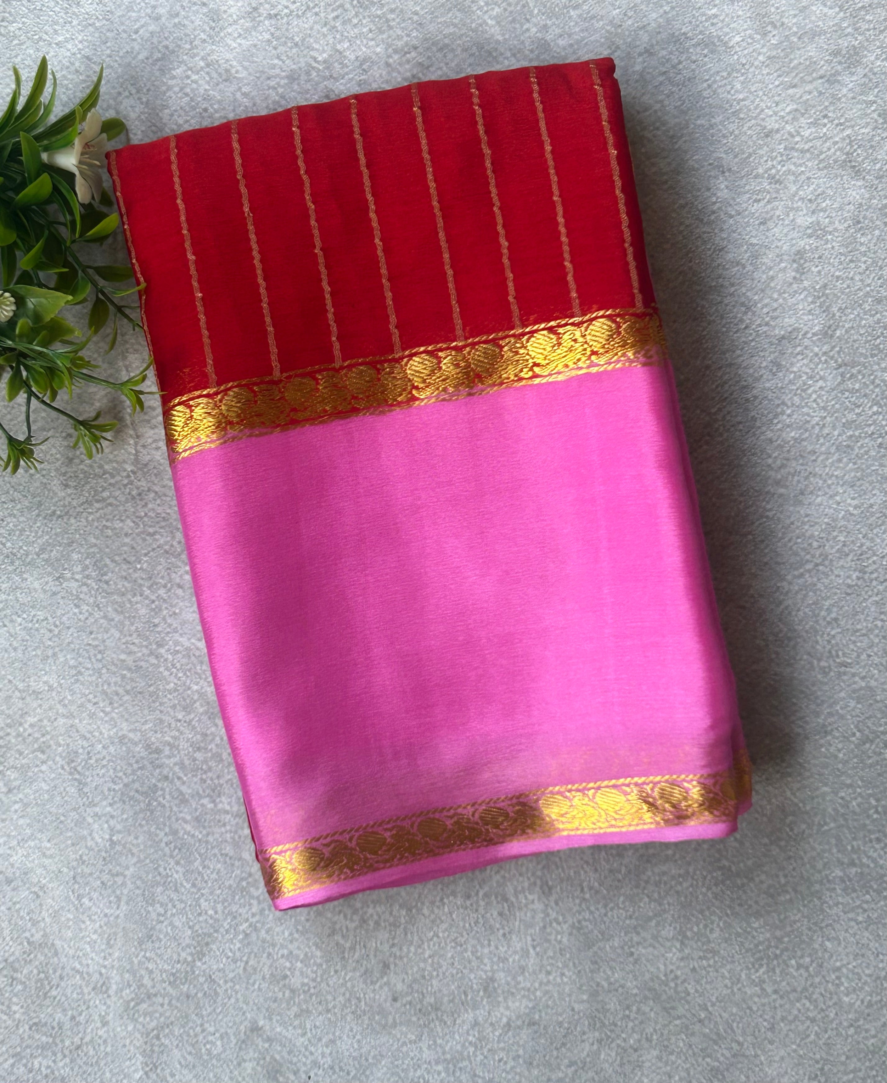 Red n pink pure wrinkle 103 crepe silk saree