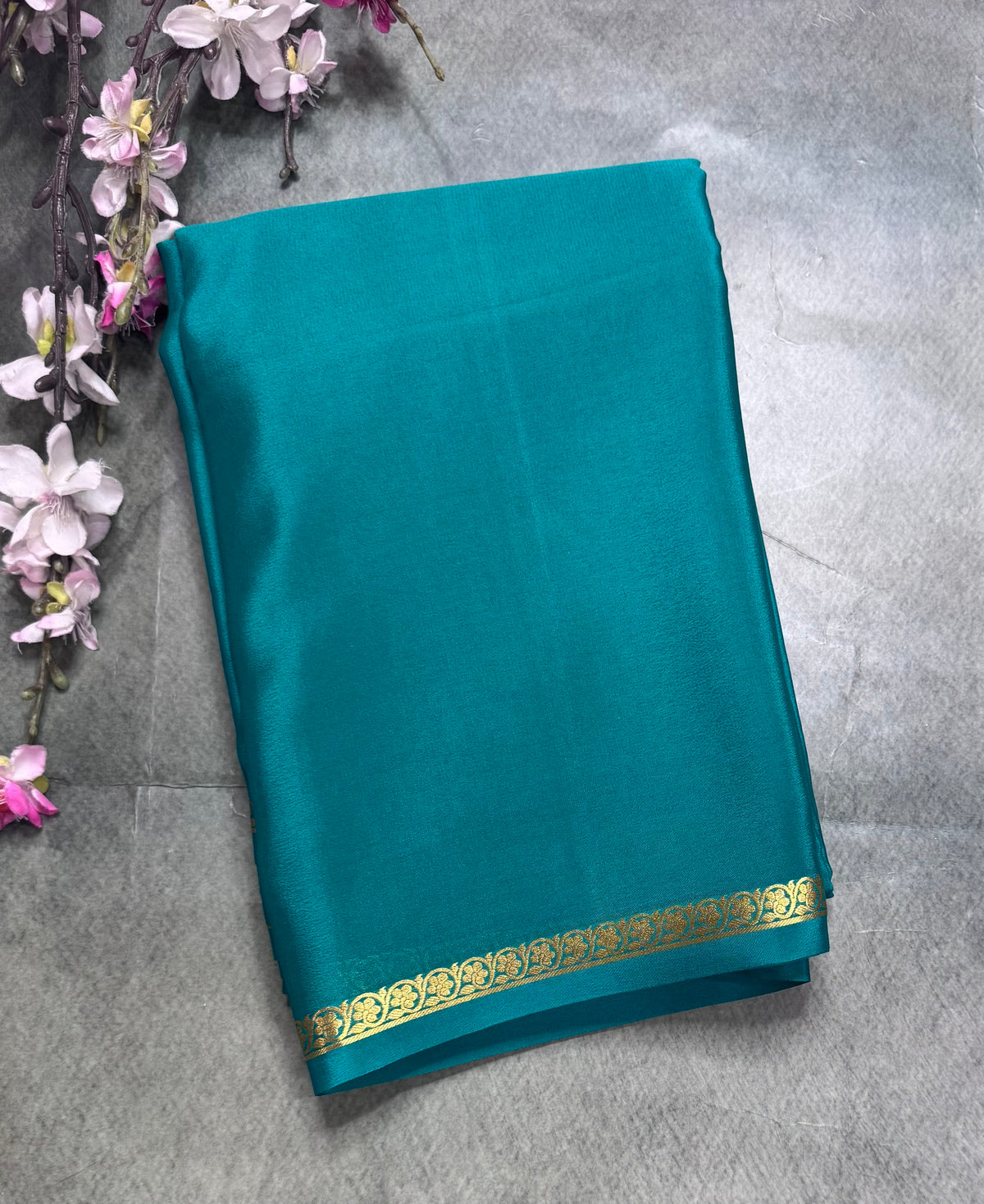 Rama green one inch border pure Mysore silk saree