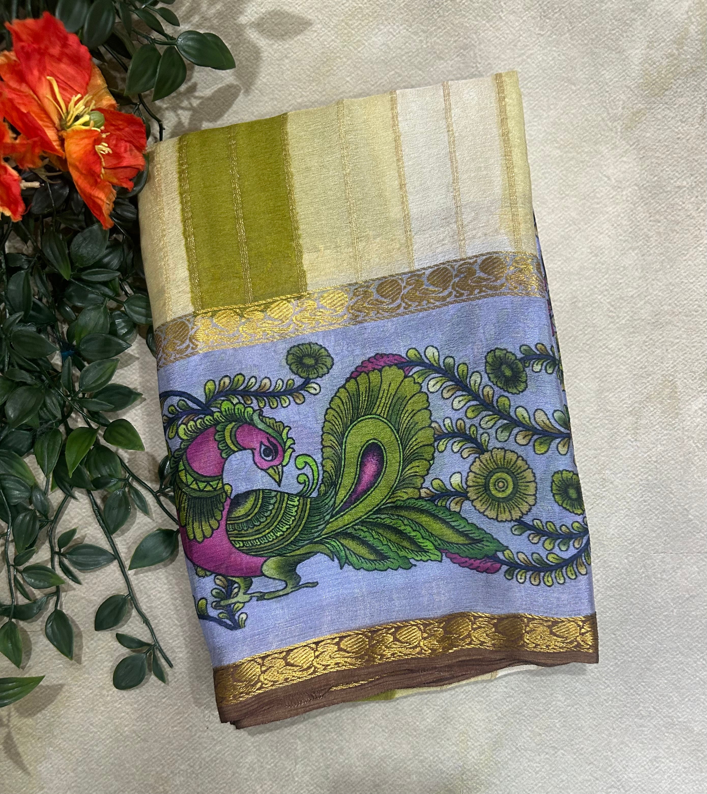 Rankart kalamkari border pure wrinkle 103 crepe silk saree