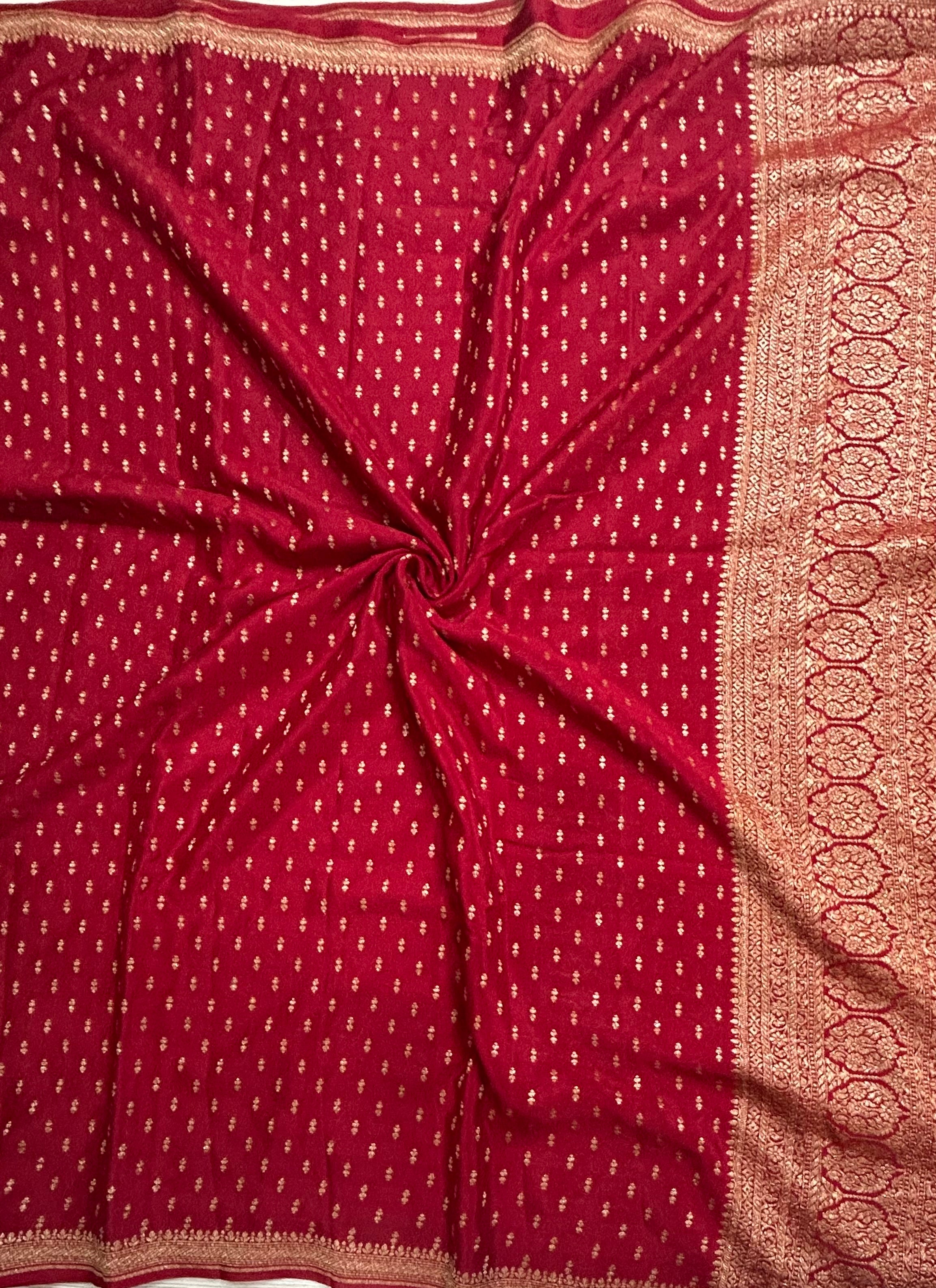 Maroon small Butta pure Benarasi crepe 106 saree
