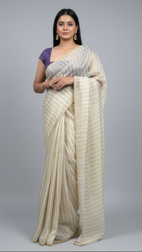 Cream tissue stripes 12 saree