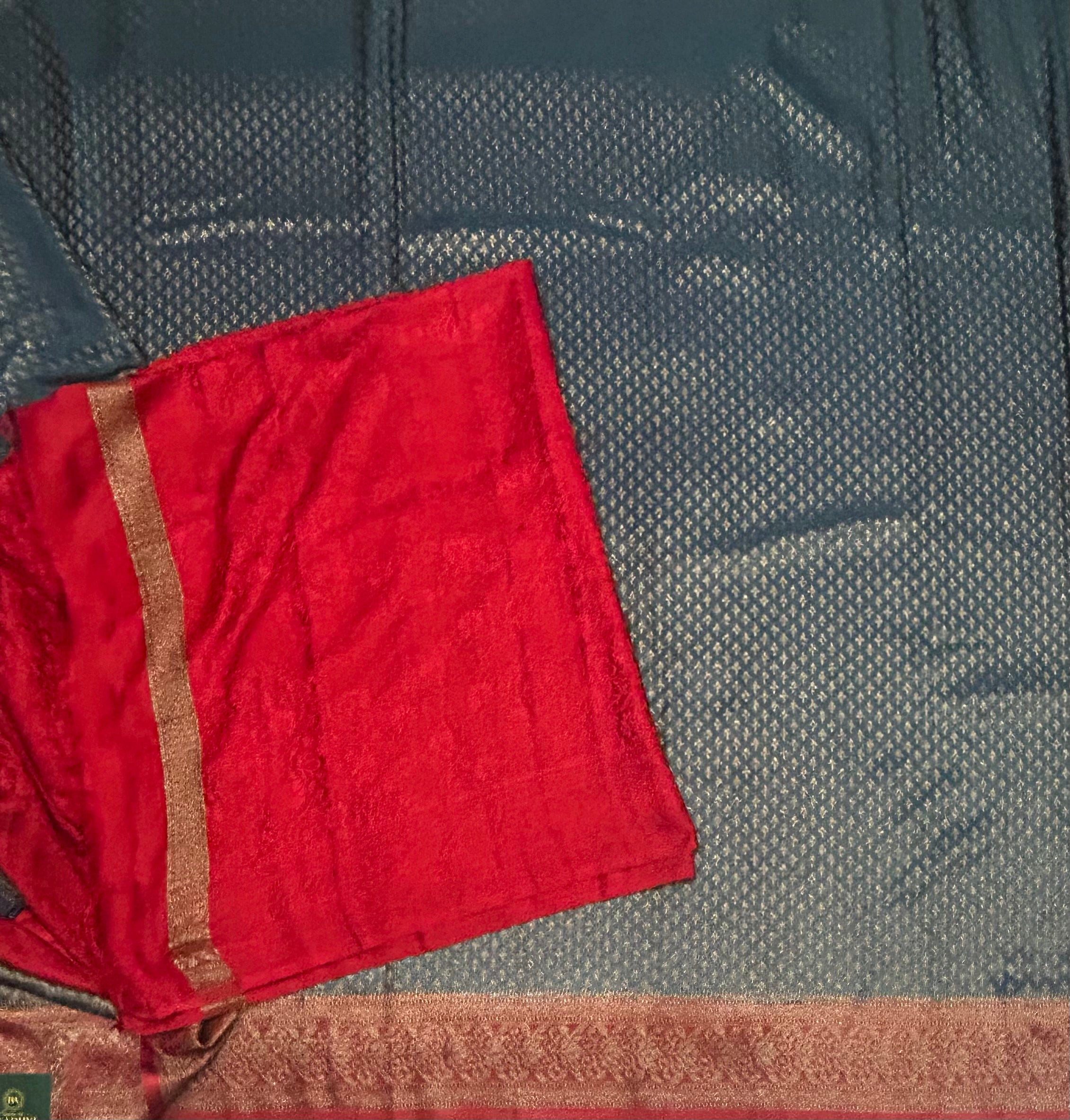Peacock blue brocade dupion  benarasi-105 saree