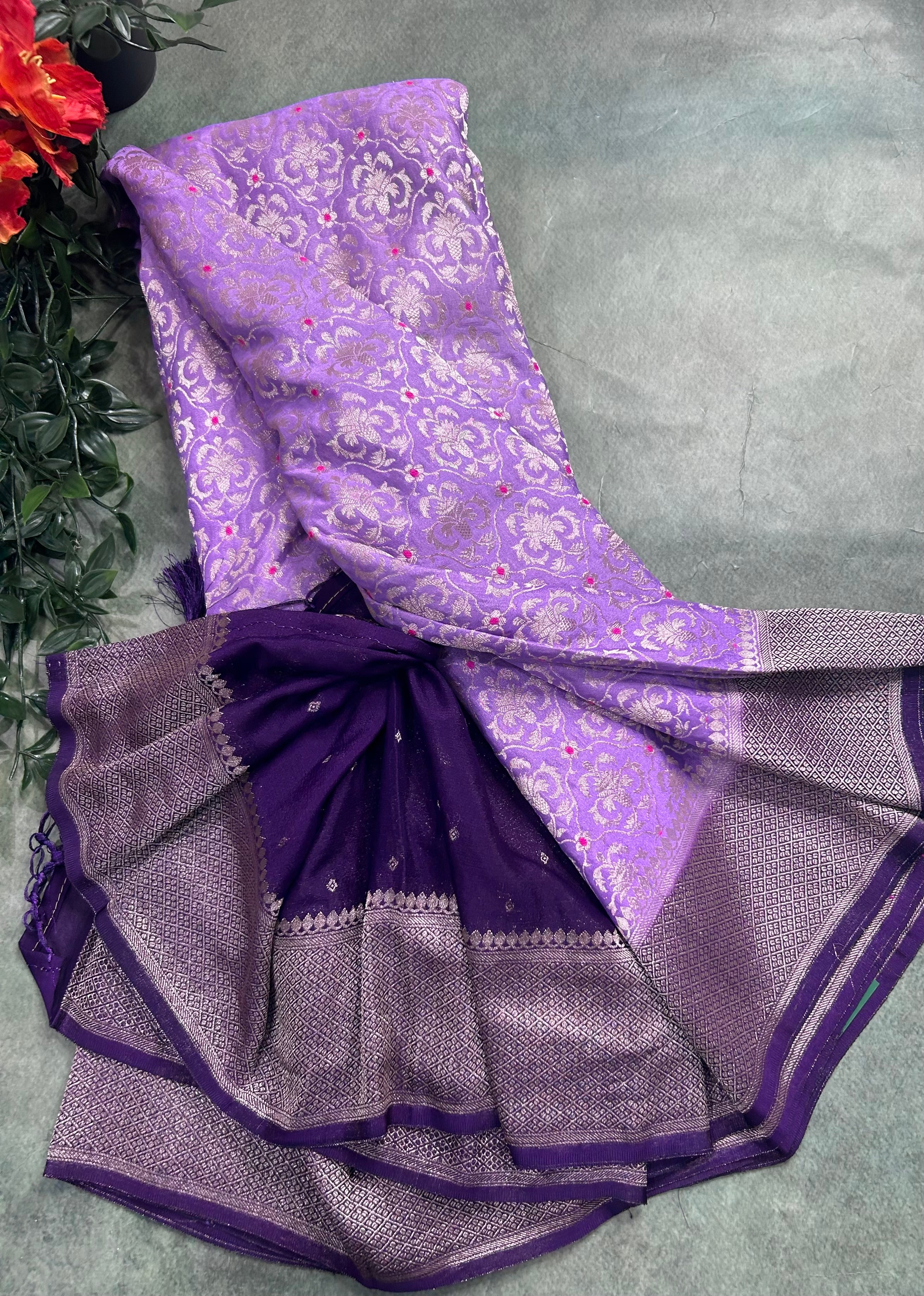 Lilac brocade semi georgette 105 saree