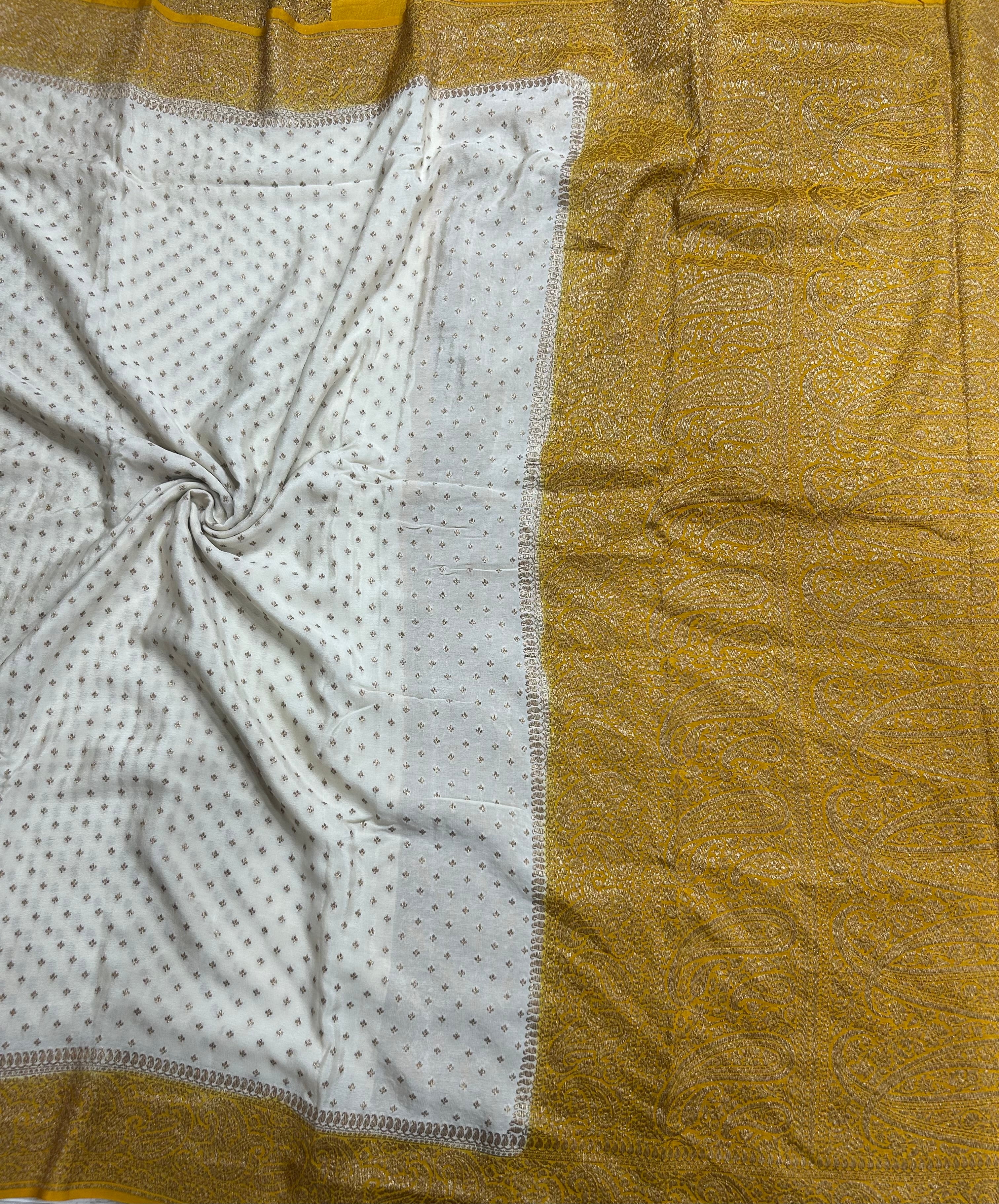 Cream small Butta pure Benarasi crepe 106 saree