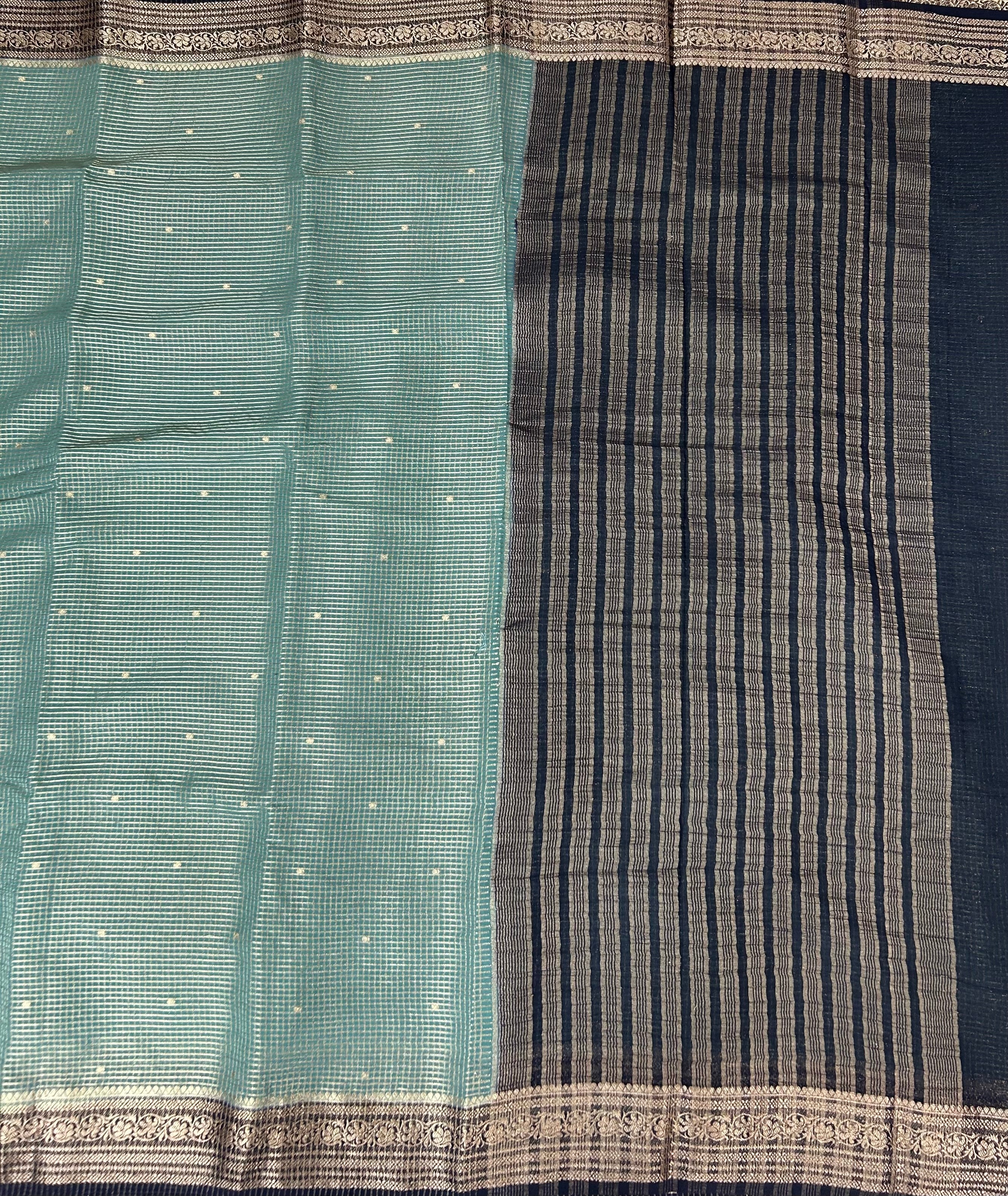 Sea green small checks semi mysore crepe-12 saree