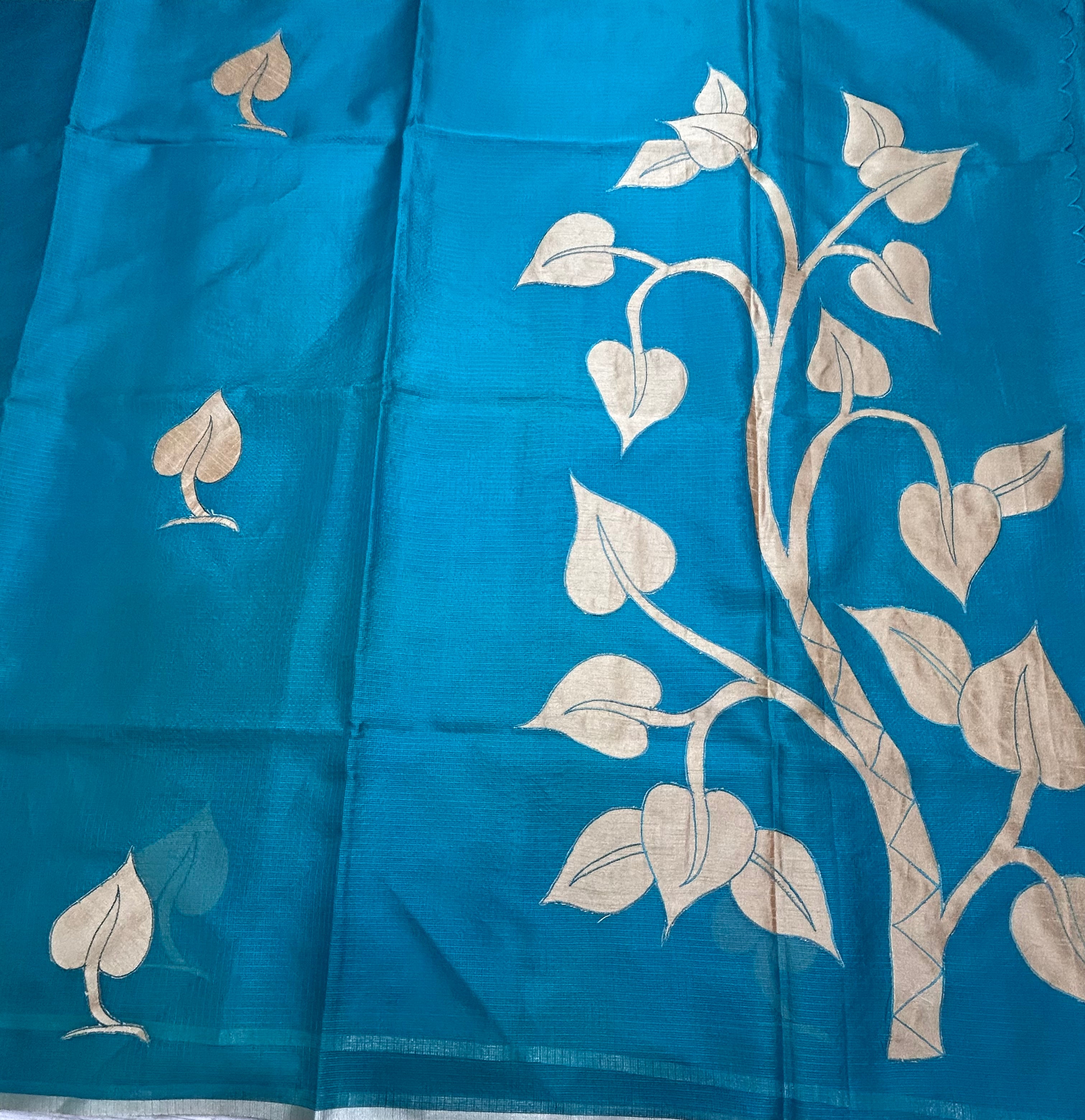 Rama green kota checks appliqué work 106 saree
