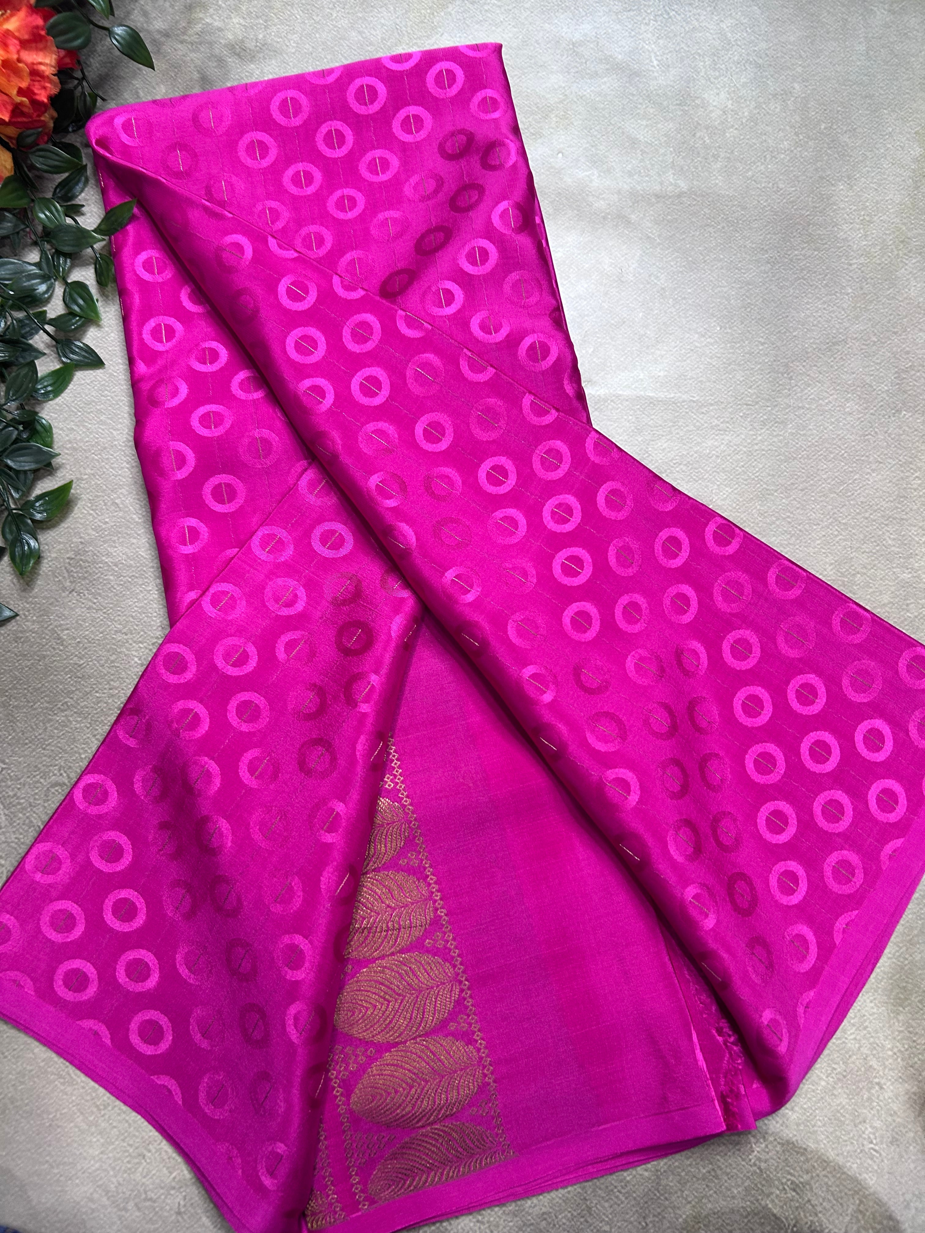 Pink embossed Butta pure mysore silk saree(DMS106)