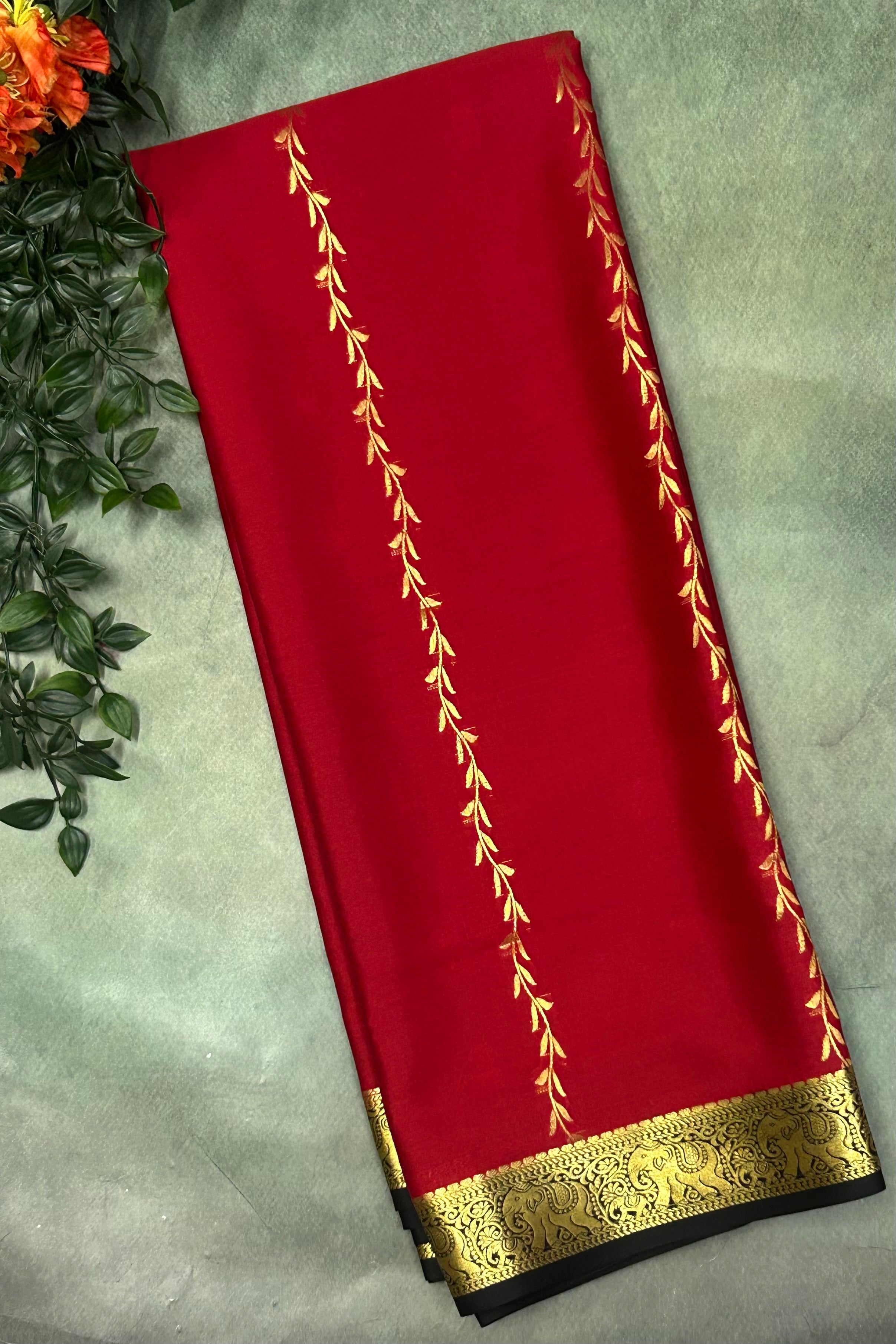 Red n black partly pallu Pure Mysore silk crepe 103 Saree