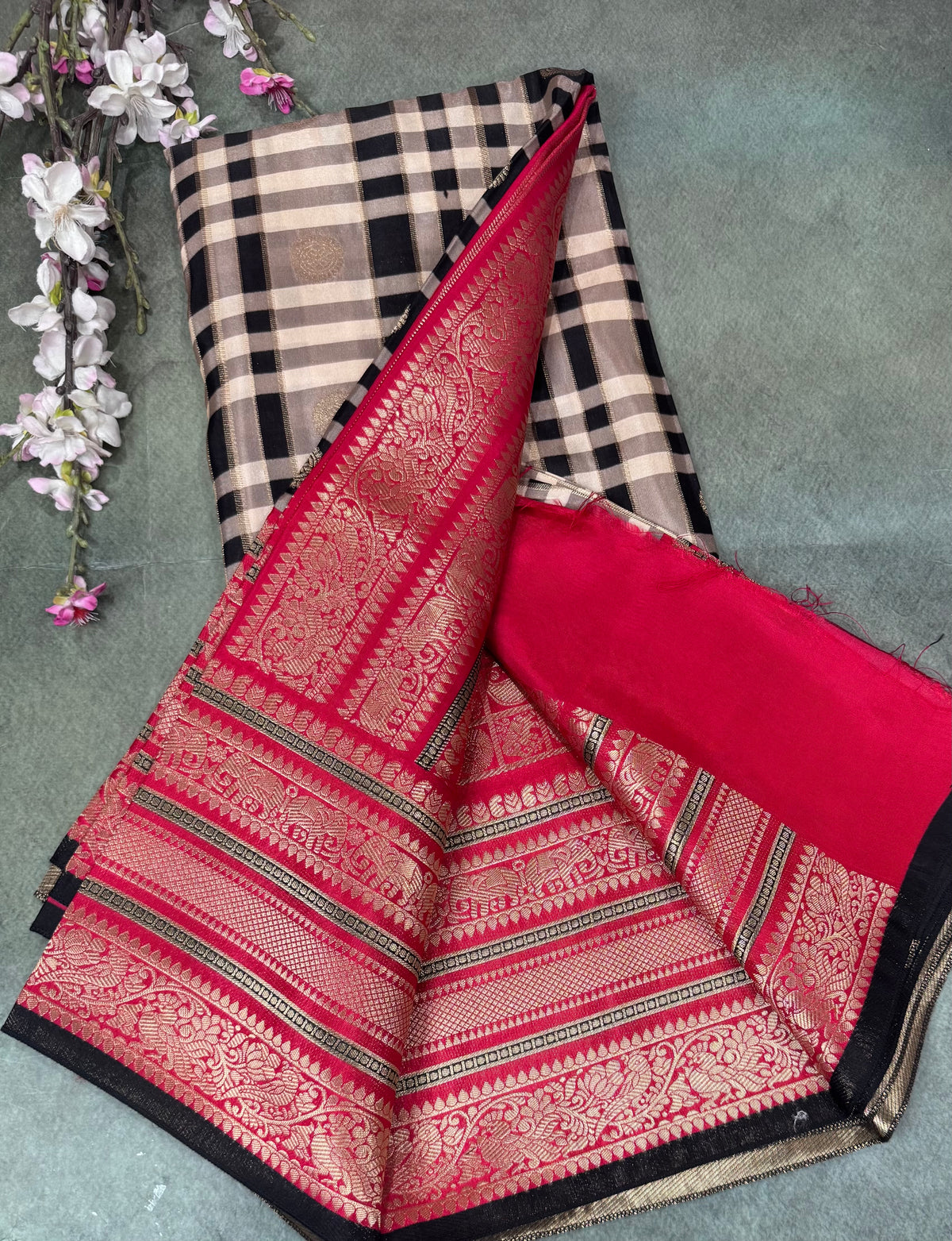 Black Checks Semi Crepe Saree 110