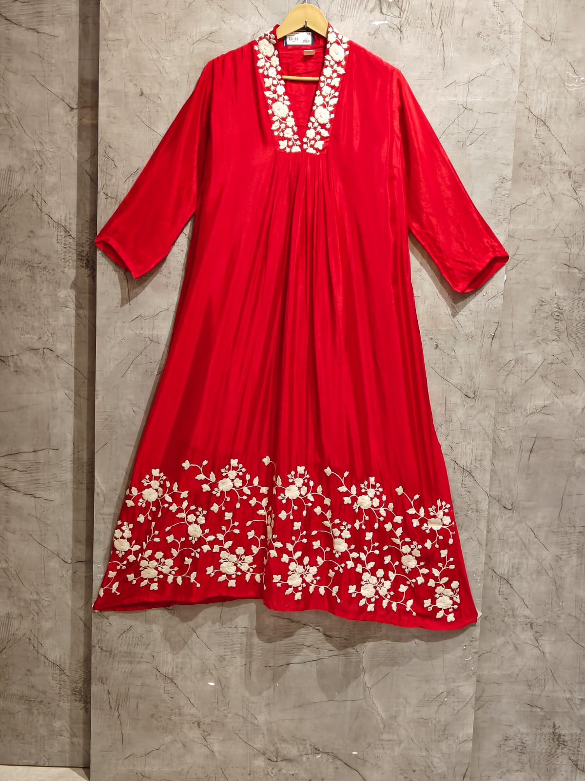 "Devi" Cherry Pink  Chinnon Embroidery 309 Airline Handwork Kurtha plus size